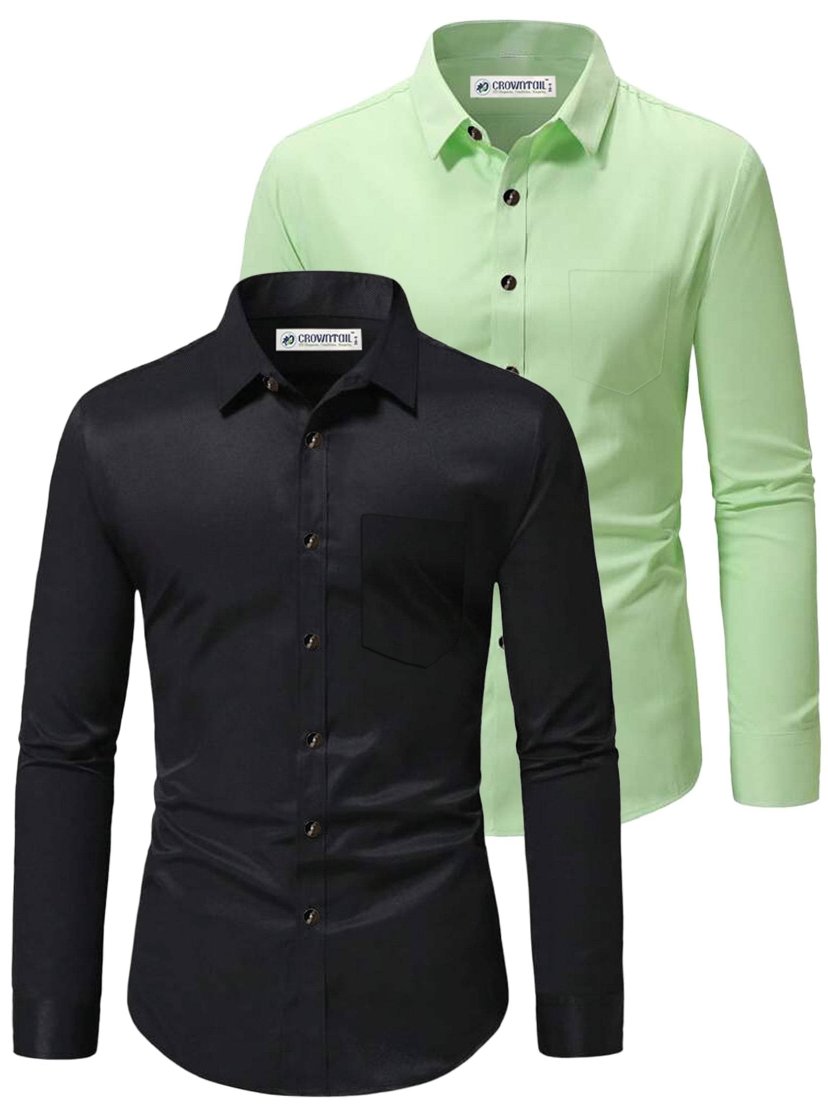     			CROWNTAIL Cotton Blend Slim Fit Solids Full Sleeves Men's Casual Shirt - Sea Green ( Pack of 2 )