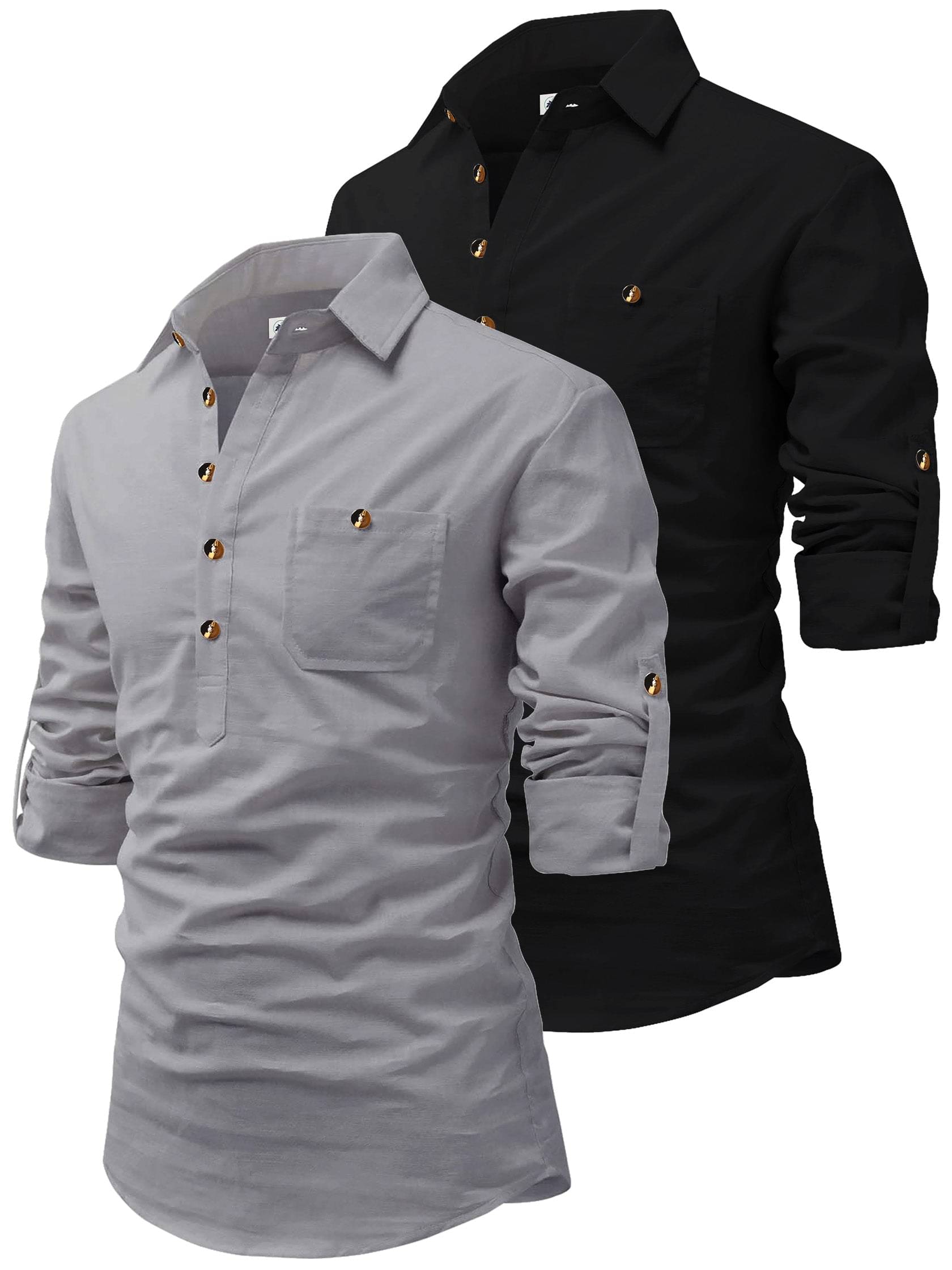 CROWNTAIL Grey Cotton Men's Regular Kurta ( Pack of 2 ) CROWNTAIL Grey Cotton Men's Regular Kurta ( Pack of 2 )