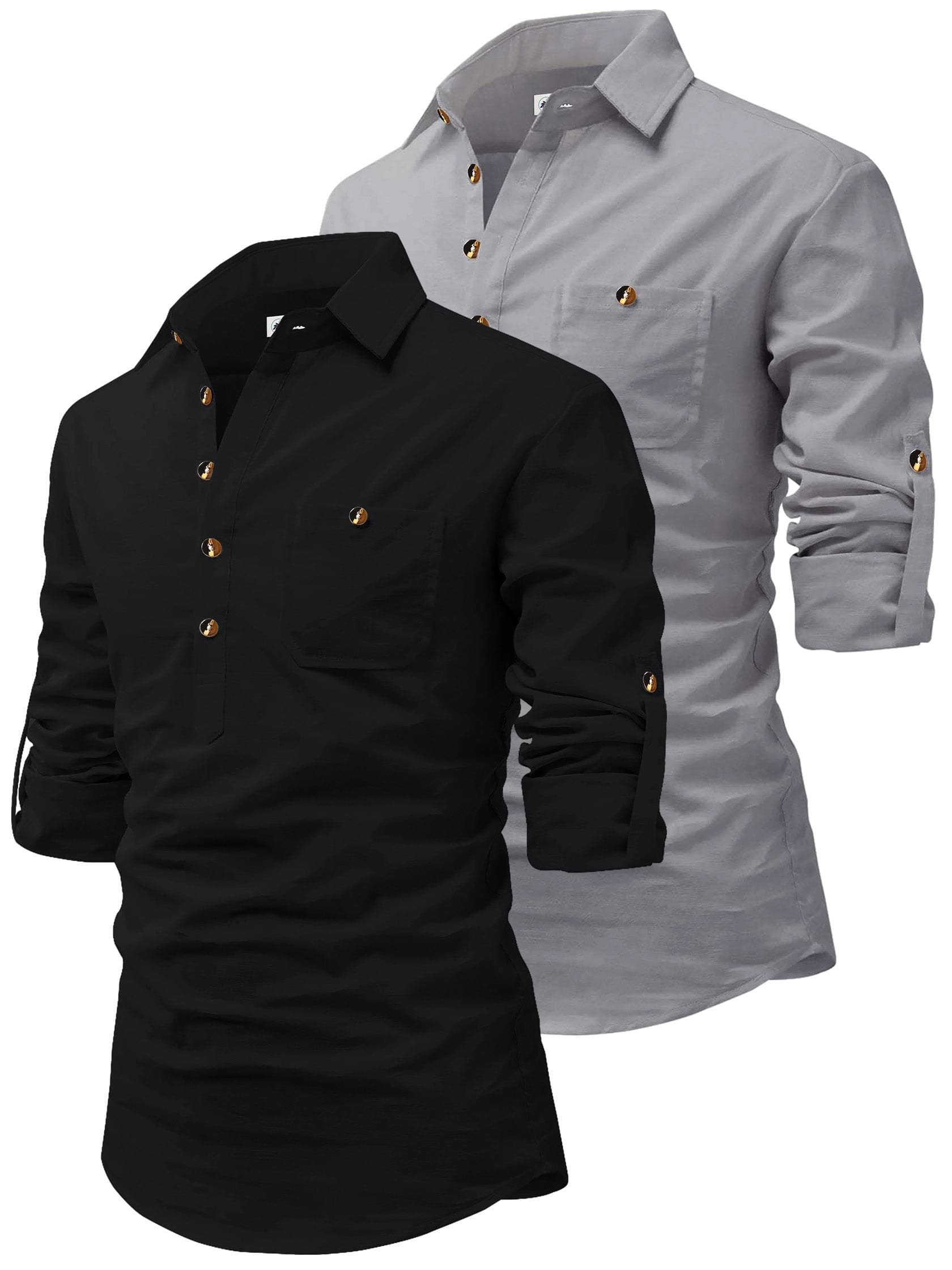 CROWNTAIL Grey Cotton Men's Regular Kurta ( Pack of 2 ) CROWNTAIL Grey Cotton Men's Regular Kurta ( Pack of 2 )