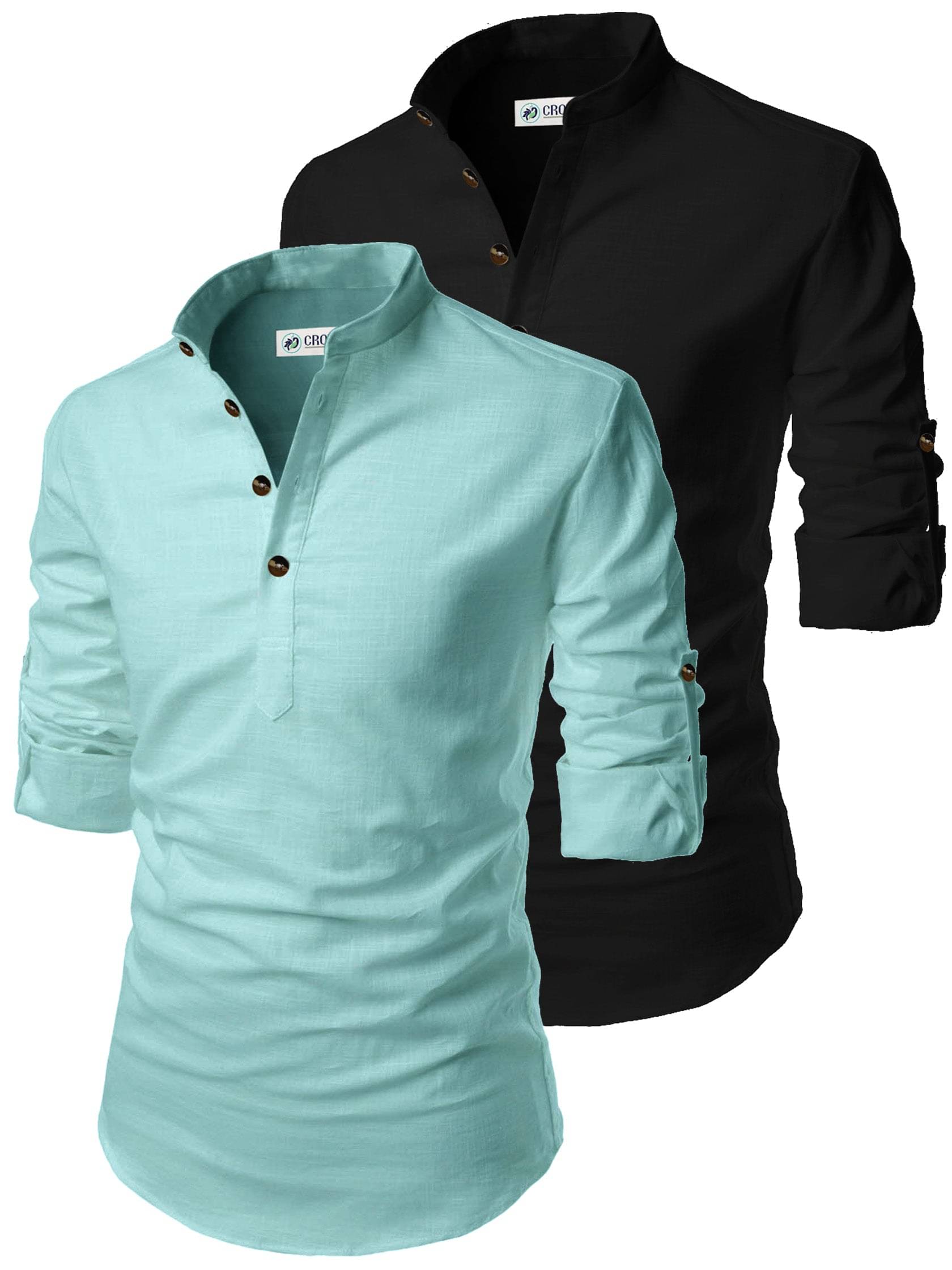     			CROWNTAIL Light Blue Cotton Men's Regular Kurta ( Pack of 2 )