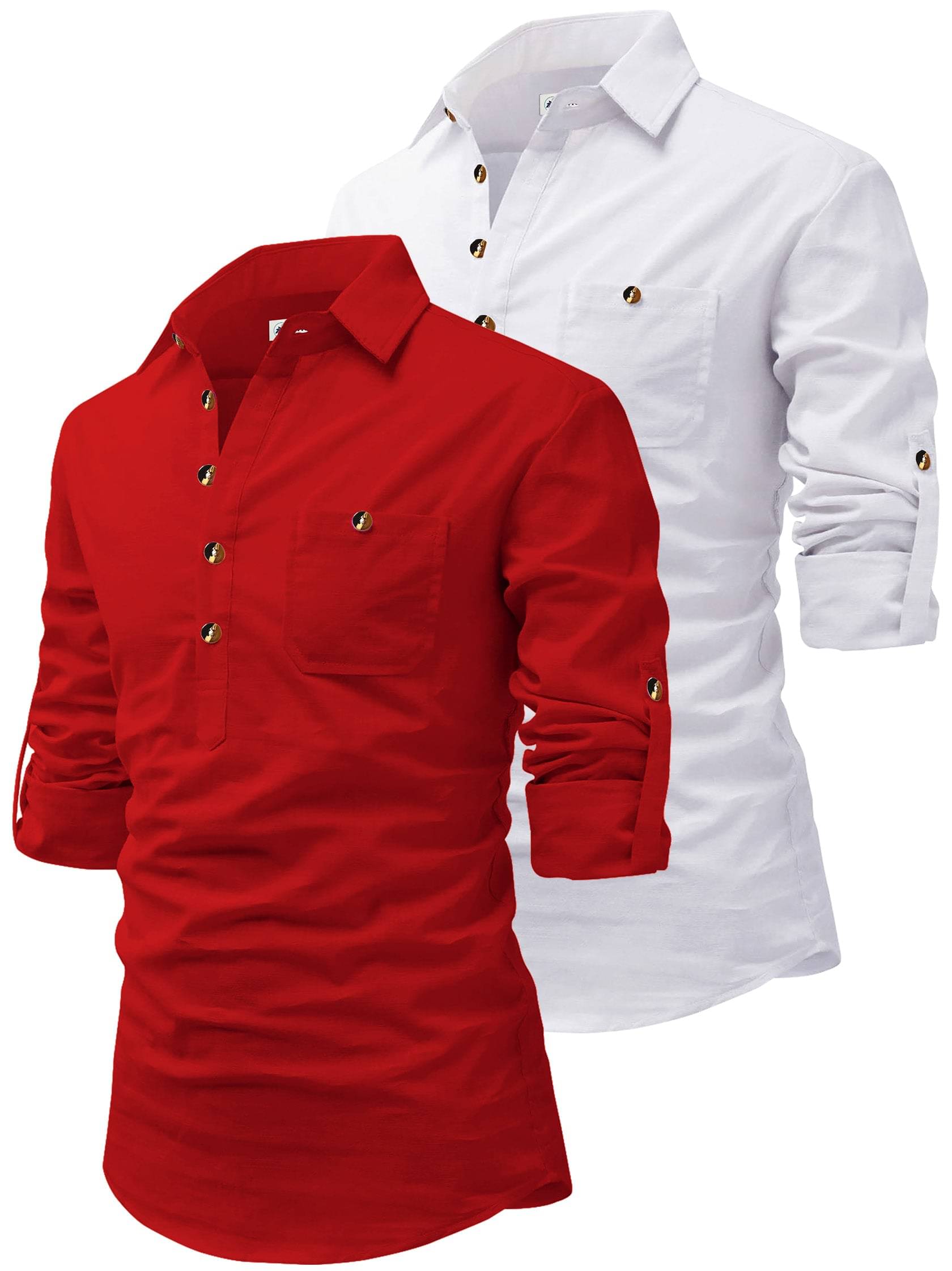 CROWNTAIL Light Green Cotton Men's Regular Kurta ( Pack of 2 ) CROWNTAIL Light Green Cotton Men's Regular Kurta ( Pack of 2 )
