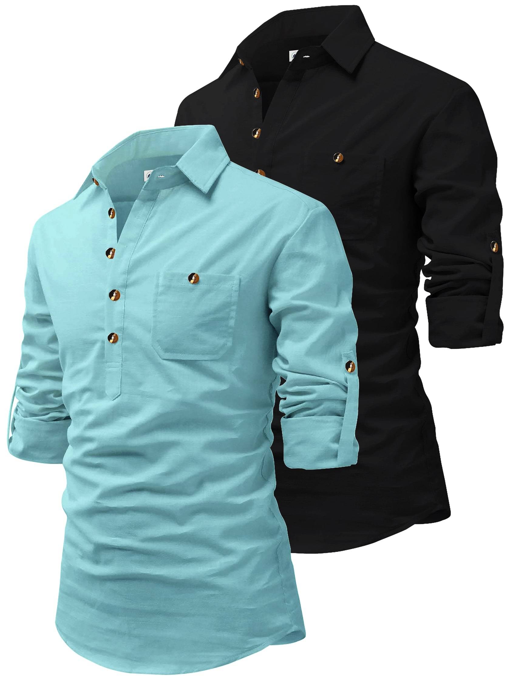     			CROWNTAIL Light Green Cotton Men's Regular Kurta ( Pack of 2 )