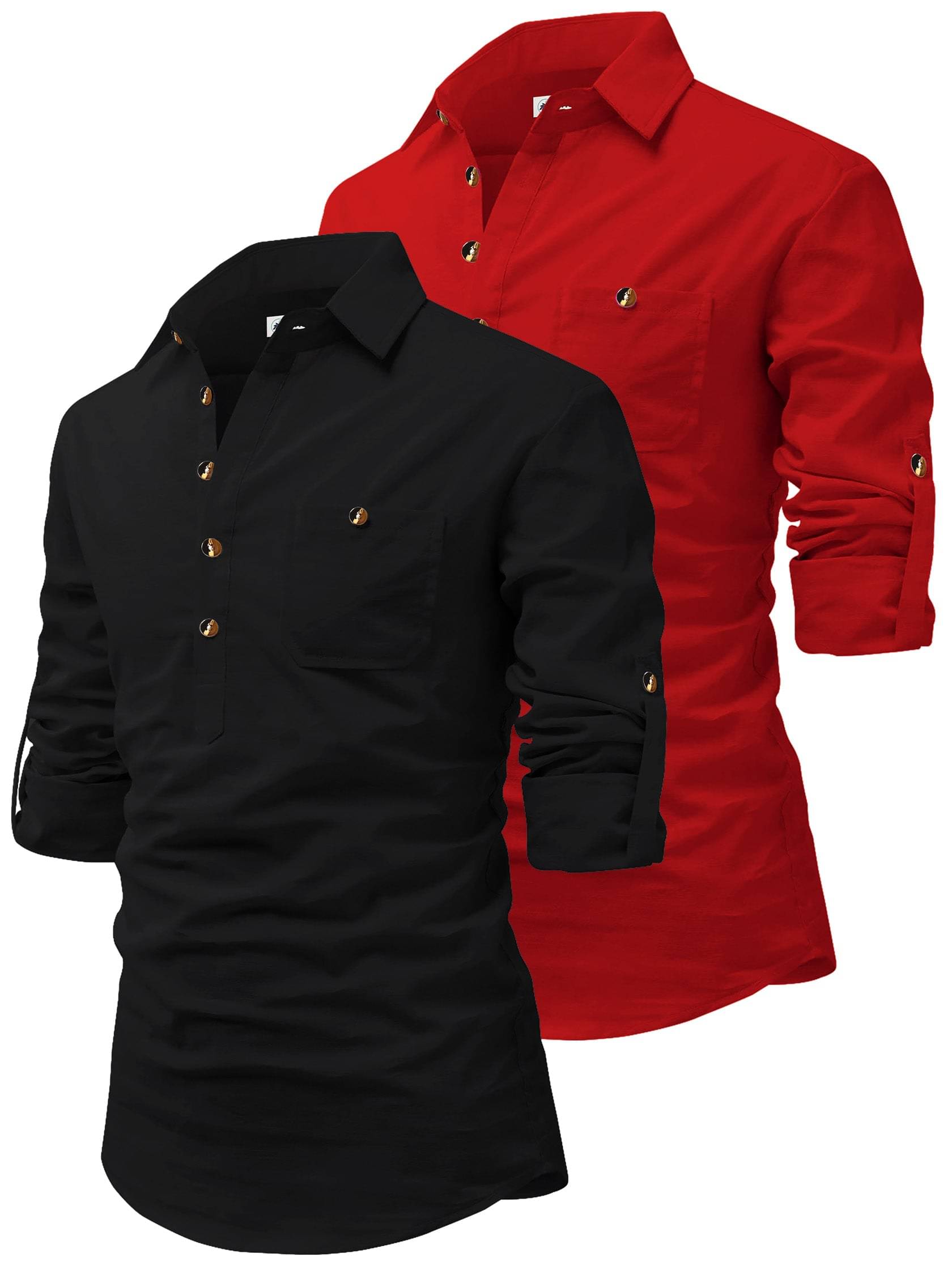     			CROWNTAIL Red Cotton Men's Regular Kurta ( Pack of 2 )