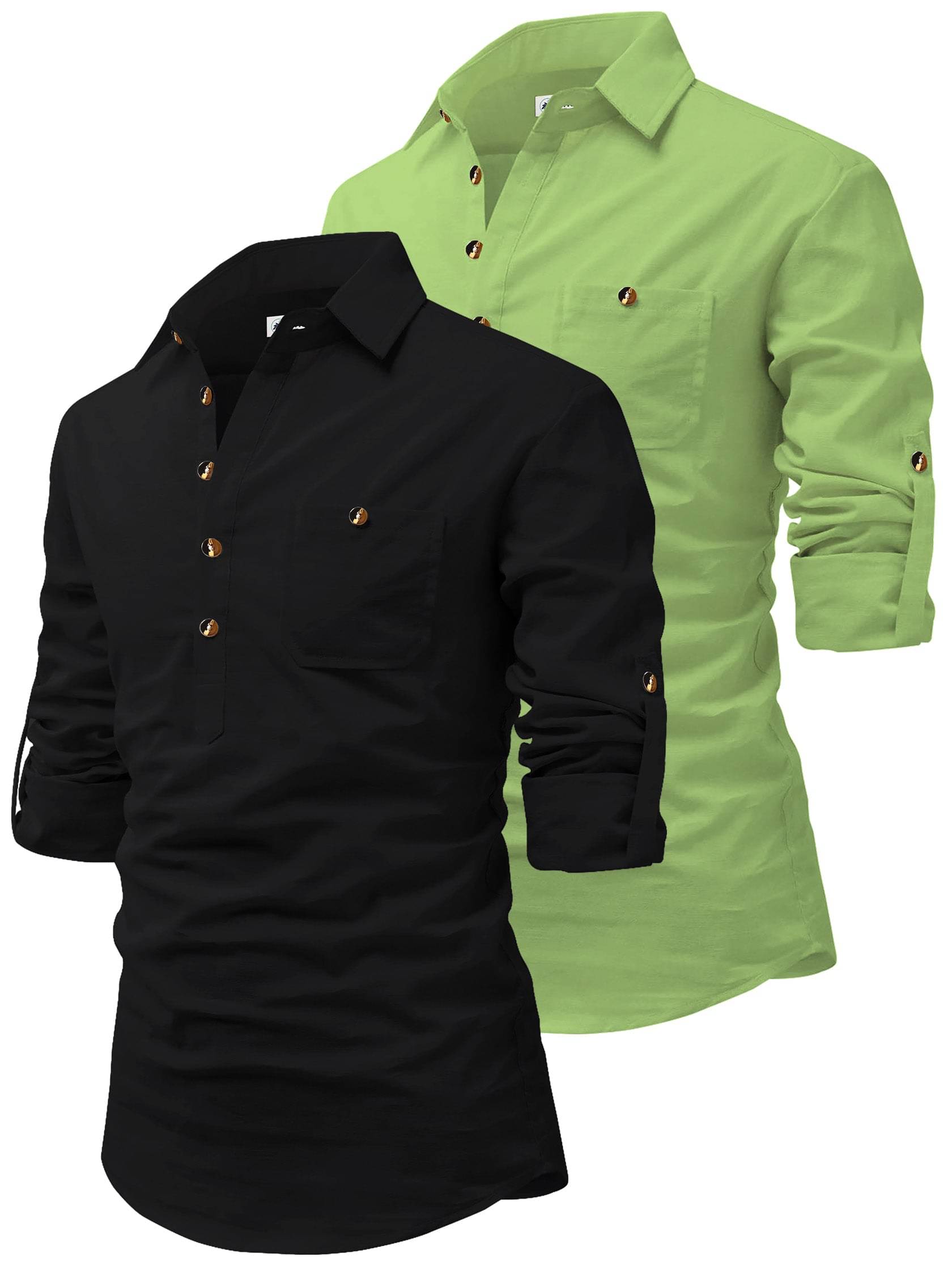     			CROWNTAIL Sea Green Cotton Men's Regular Kurta ( Pack of 2 )
