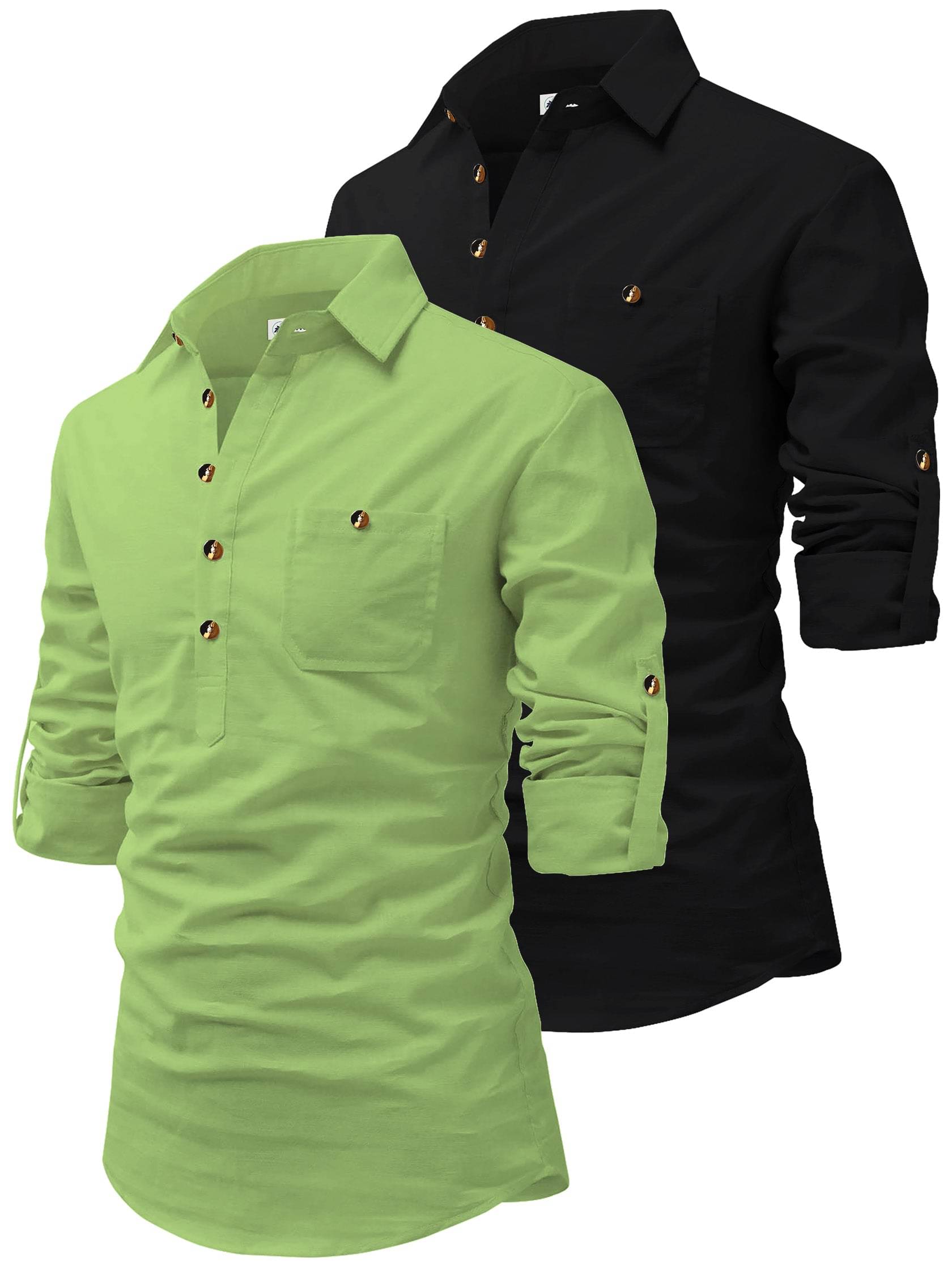     			CROWNTAIL Sea Green Cotton Men's Regular Kurta ( Pack of 2 )