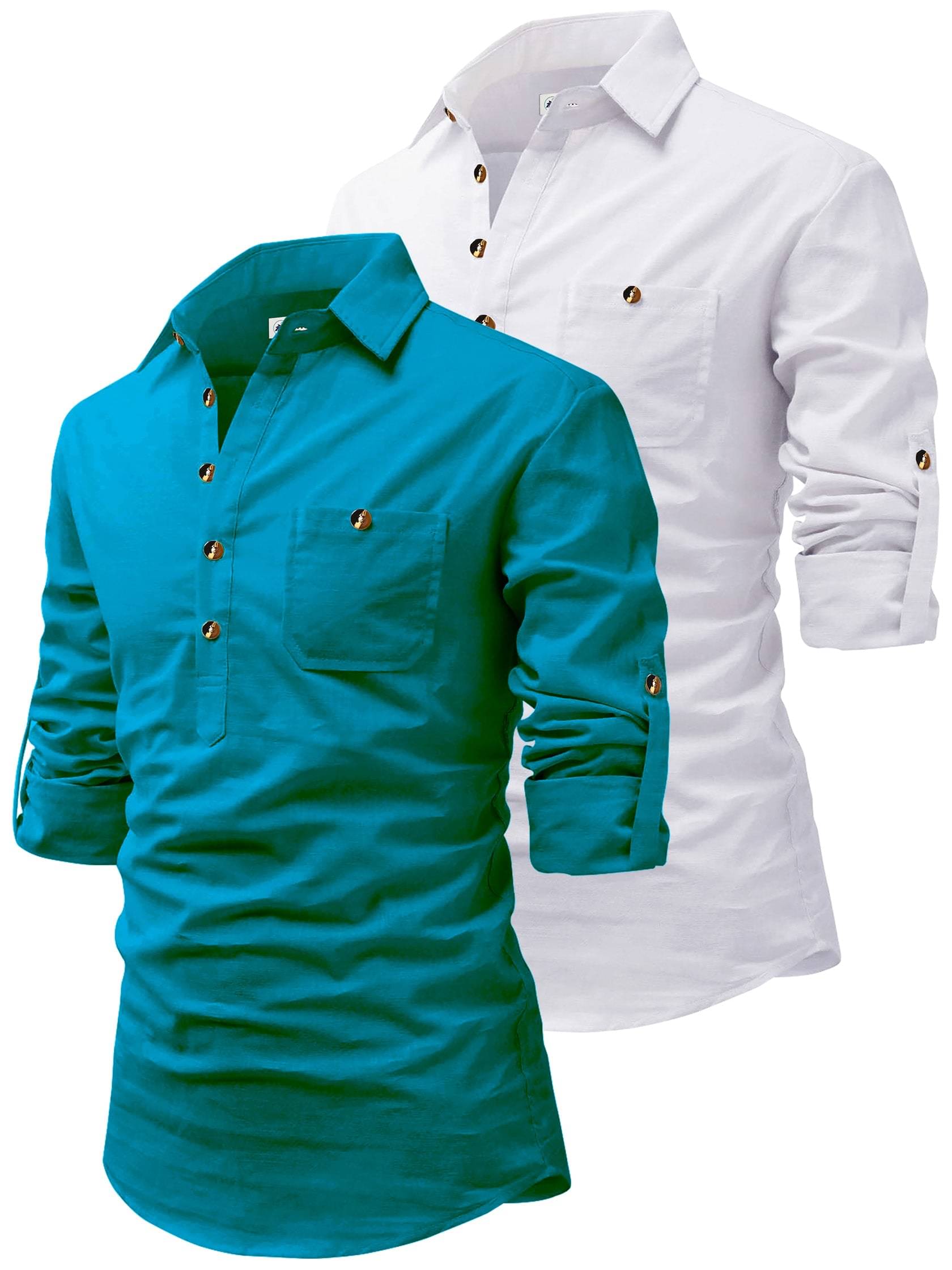 CROWNTAIL Sky Blue Cotton Men's Regular Kurta ( Pack of 2 ) CROWNTAIL Sky Blue Cotton Men's Regular Kurta ( Pack of 2 )