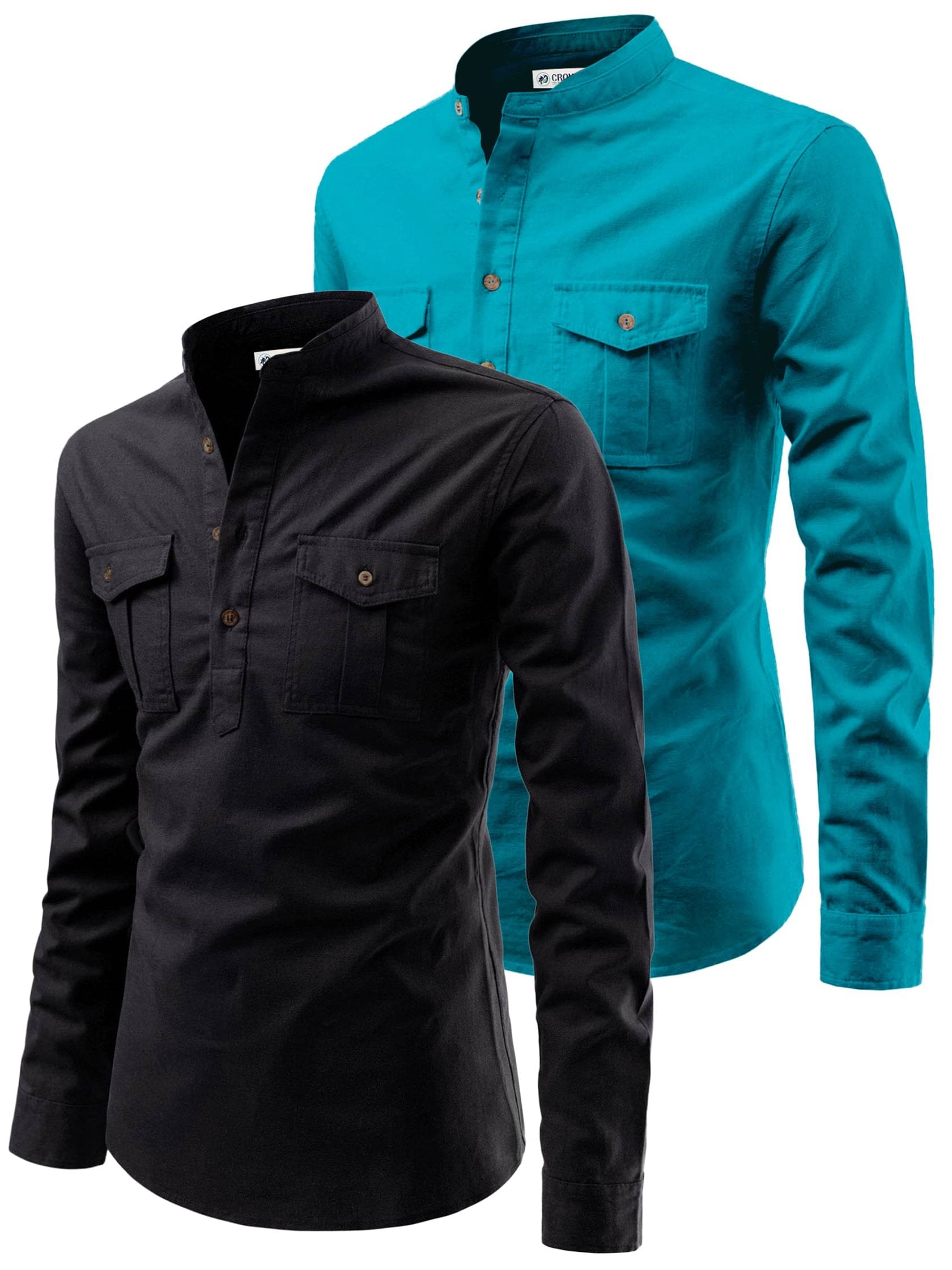 CROWNTAIL Turquoise Cotton Men's Regular Kurta ( Pack of 2 )     			CROWNTAIL Turquoise Cotton Men's Regular Kurta ( Pack of 2 )