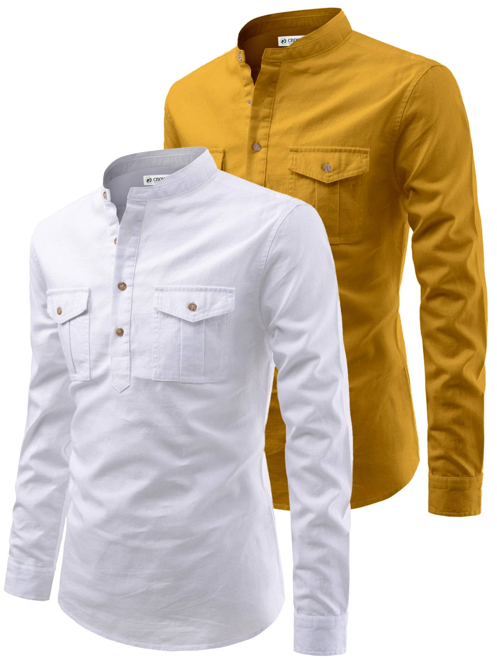     			CROWNTAIL Yellow Cotton Men's Regular Kurta ( Pack of 2 )
