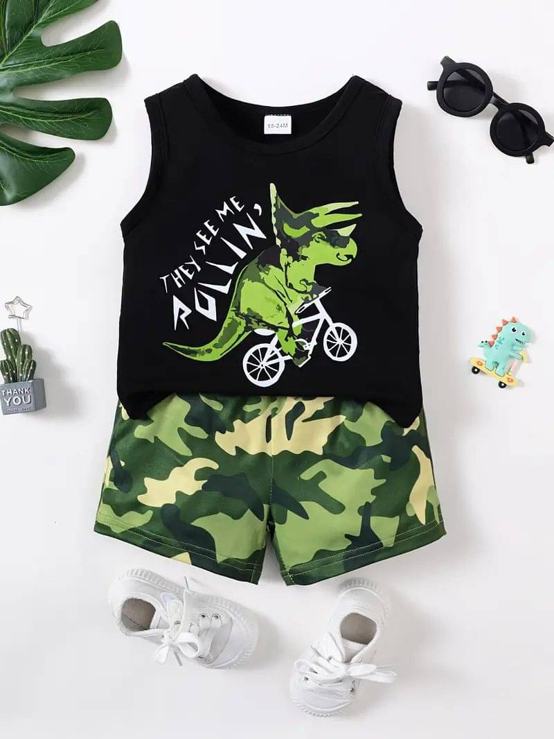     			CUTEVIBE Pack of 1 Unisex Cotton Blend T-Shirt & Shorts Set ( Black )