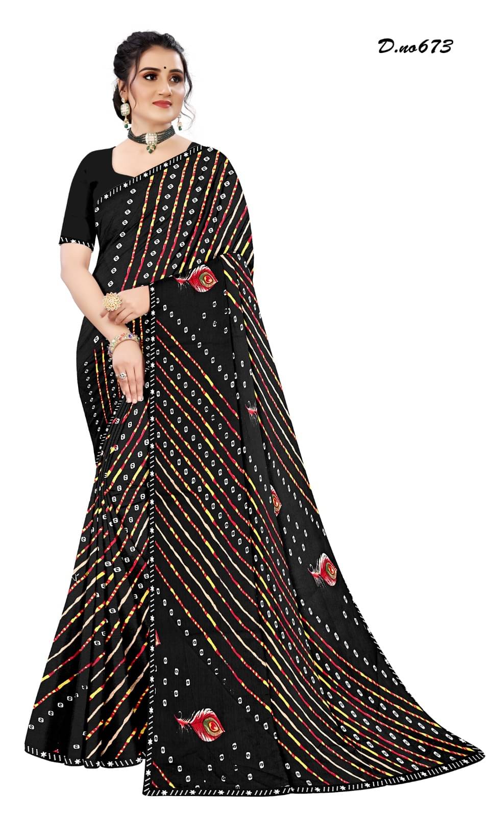 Dwarkapuri Fashion Georgette Printed Saree With Unstitched Blouse Piece ( Black ) Dwarkapuri Fashion Georgette Printed Saree With Unstitched Blouse Piece ( Black )