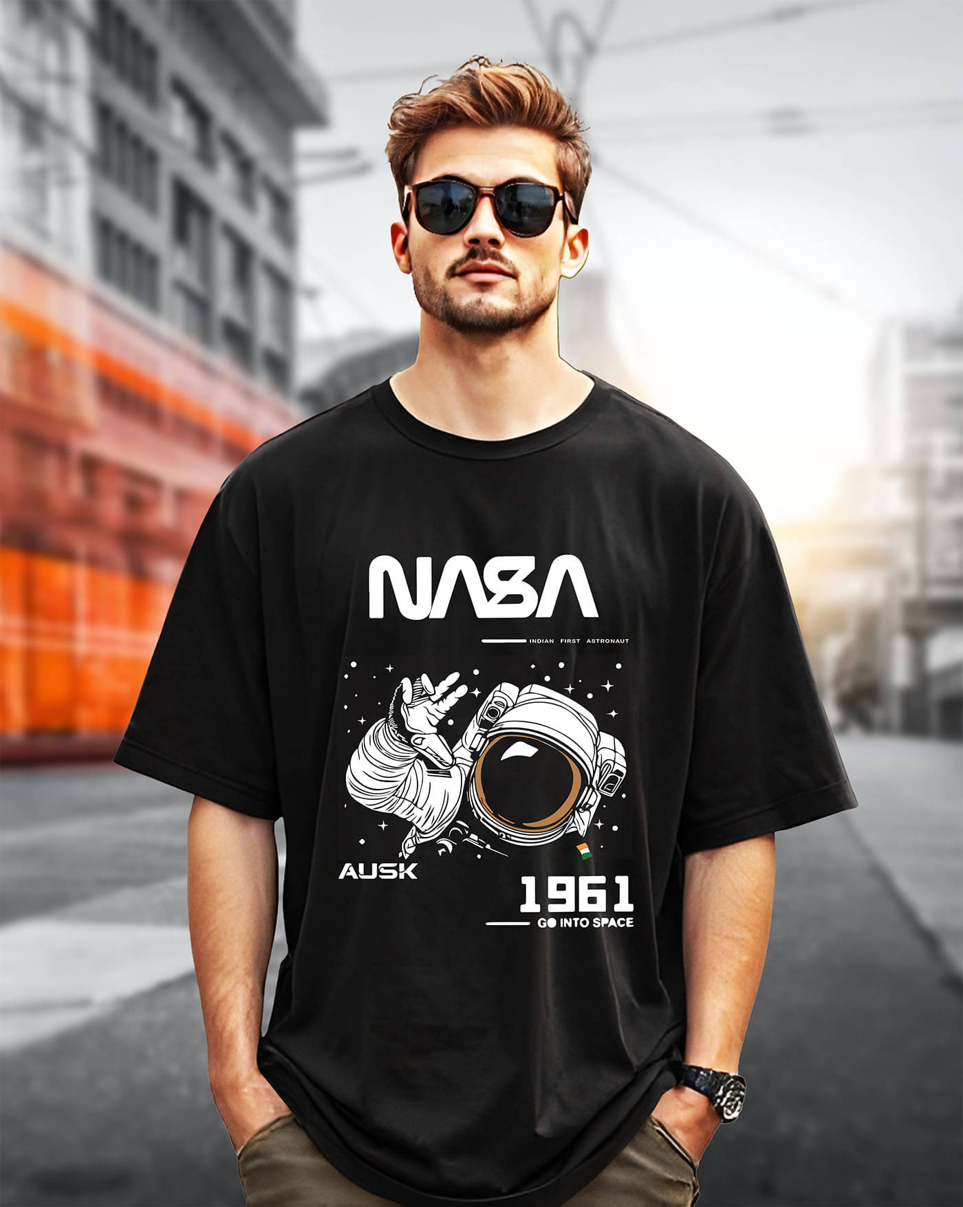     			ENITOR Men Cotton Blend Oversized Fit Printed T-Shirt ( Black )