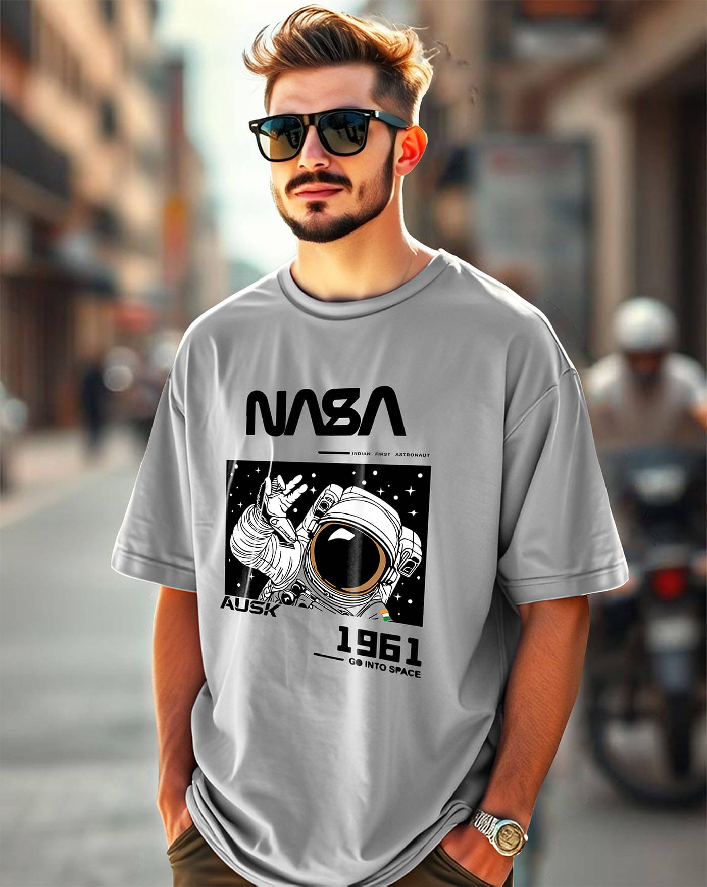 ENITOR Men Cotton Blend Oversized Fit Printed T-Shirt ( Grey ) ENITOR Men Cotton Blend Oversized Fit Printed T-Shirt ( Grey )