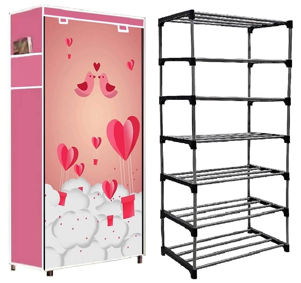     			Exposure Collapsible Six Layer Shoe Rack Pink Love Bird Metal