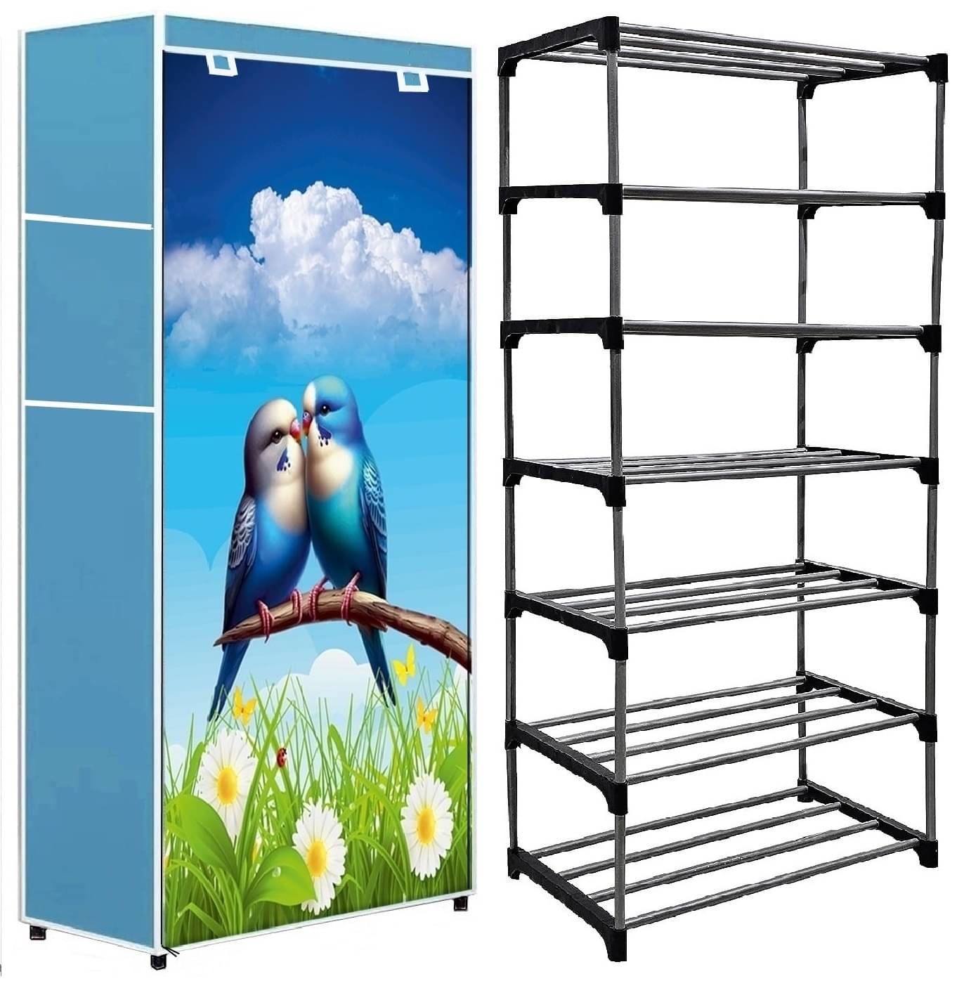 Exposure Collapsible Six Layer Shoe Rack Blue Love Bird Metal Exposure Collapsible Six Layer Shoe Rack Blue Love Bird Metal