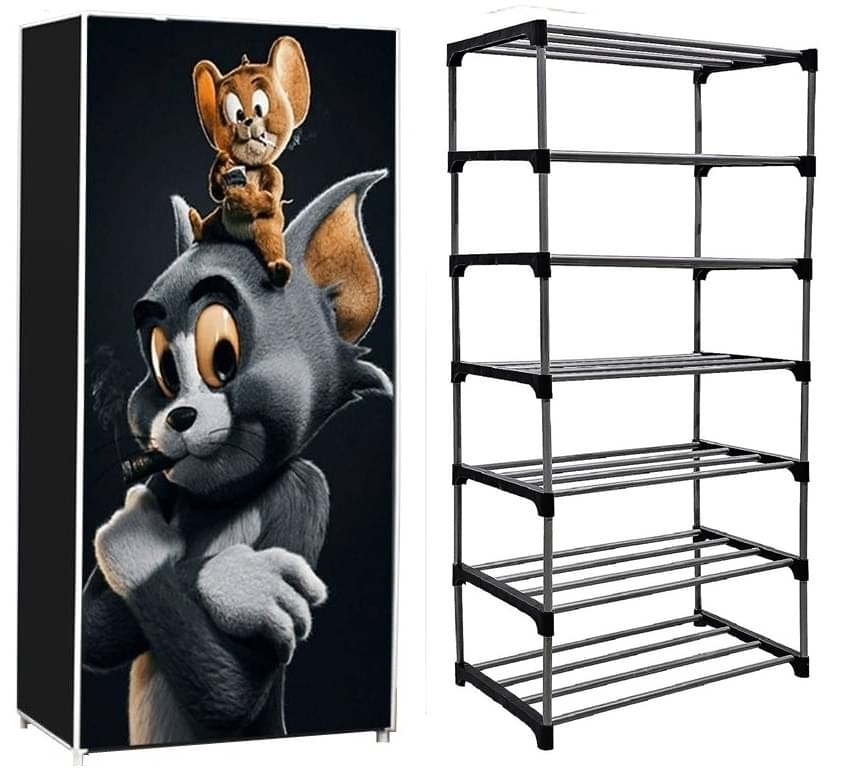     			Exposure Collapsible Six Layer Shoe Rack Tom And Jerry Black Metal