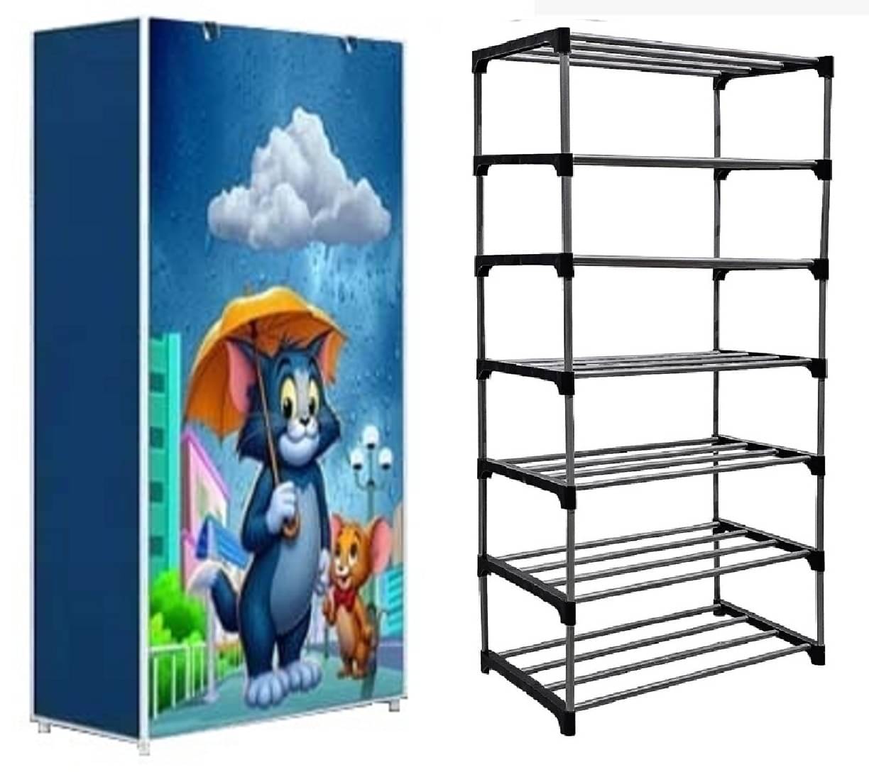 Exposure Collapsible Six Layer Shoe Rack Blue Tom & Jerry Metal Exposure Collapsible Six Layer Shoe Rack Blue Tom & Jerry Metal