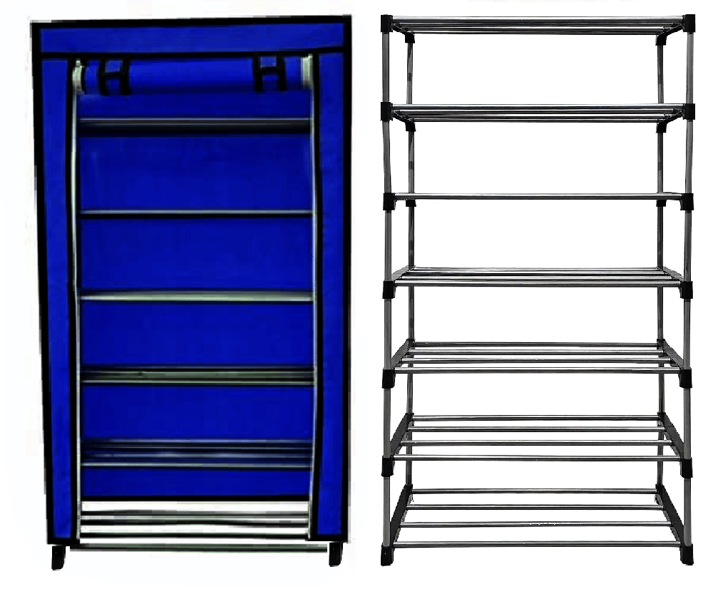 Exposure Collapsible Six Layer Shoe Rack Blue Metal Exposure Collapsible Six Layer Shoe Rack Blue Metal
