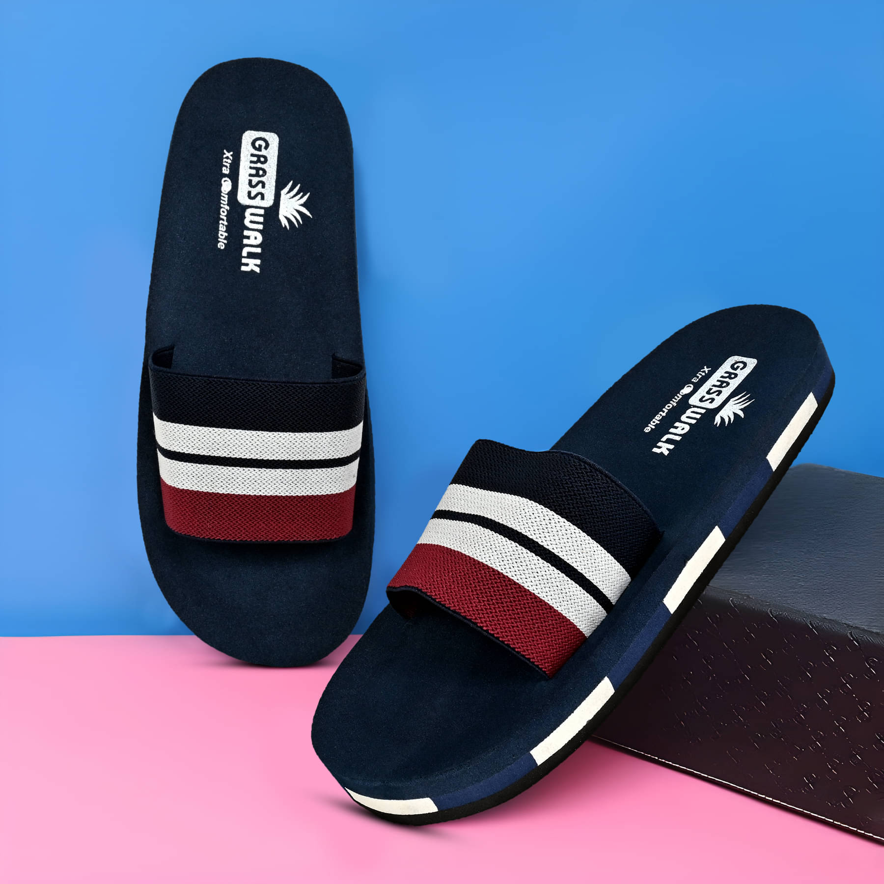     			GRASS WALK Blue Men's Slide Flip Flop