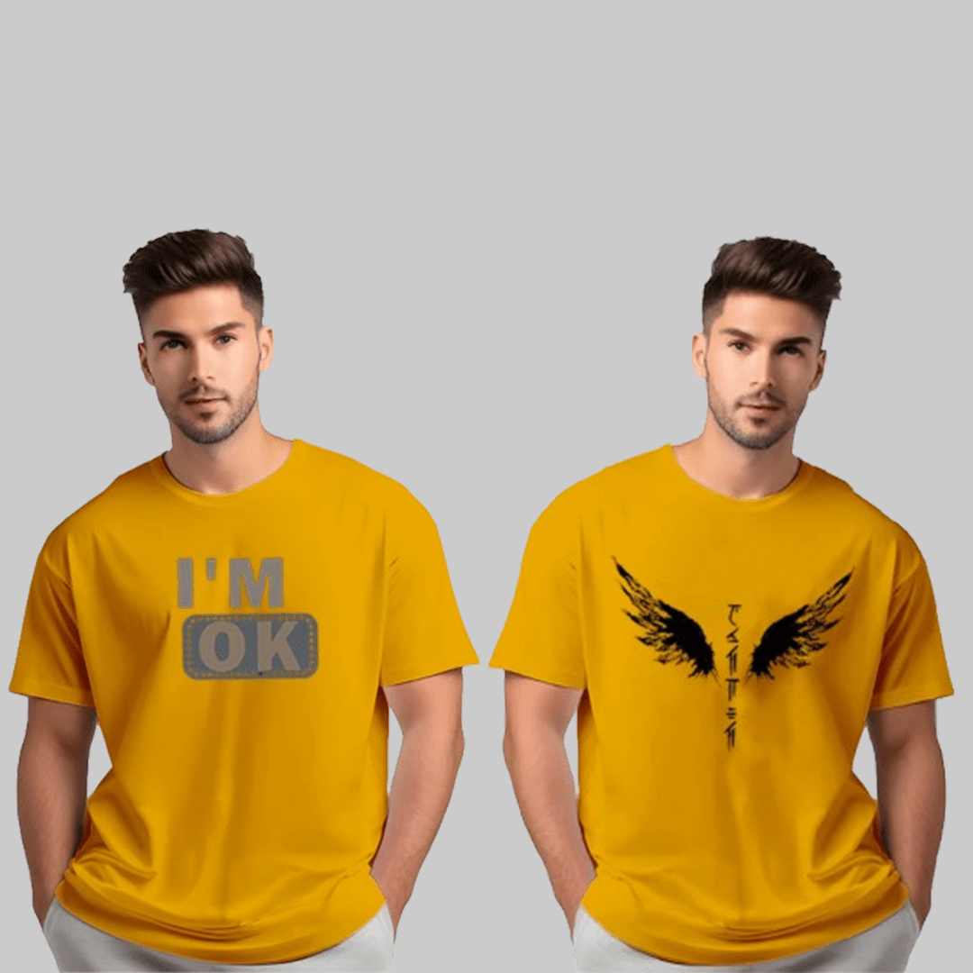     			Glito Men Cotton Blend Oversized Fit Printed T-Shirt ( Yellow )