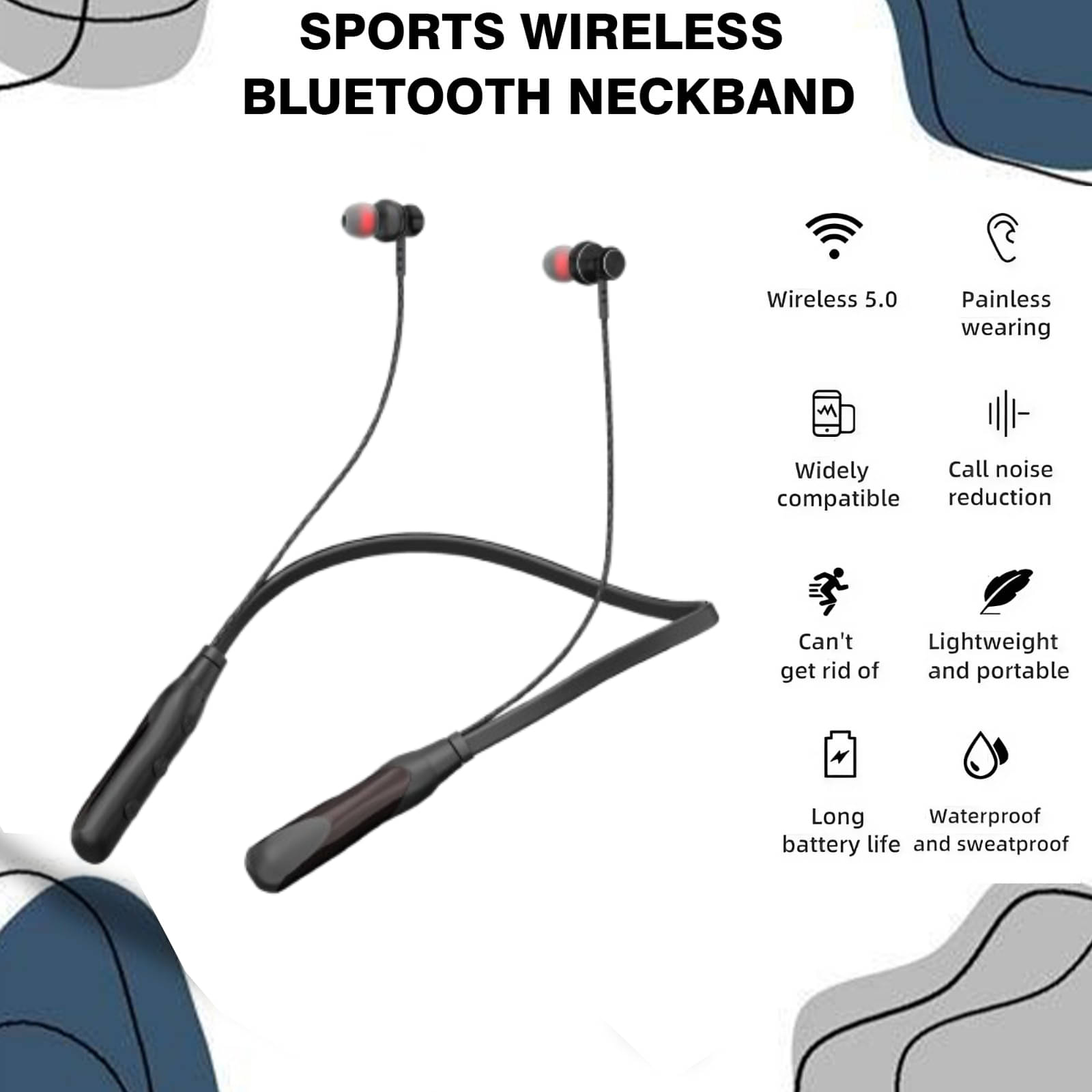     			HUG PUPPY Bluetooth Neckband Earphones with Mic – HD Sound & Noise Isolation  (Black)