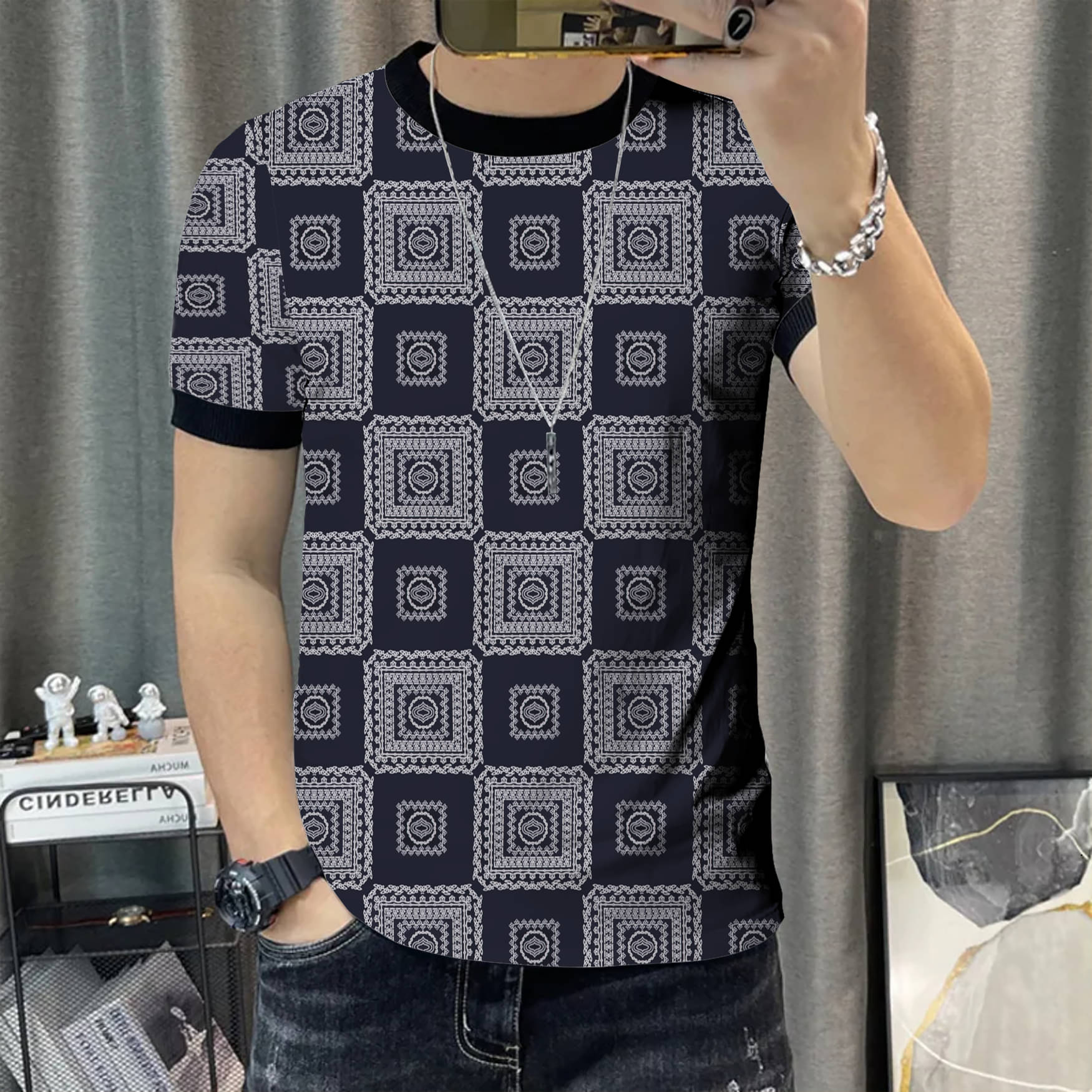     			KAJARU Men Polyester Regular Fit Printed T-Shirt ( Blue )