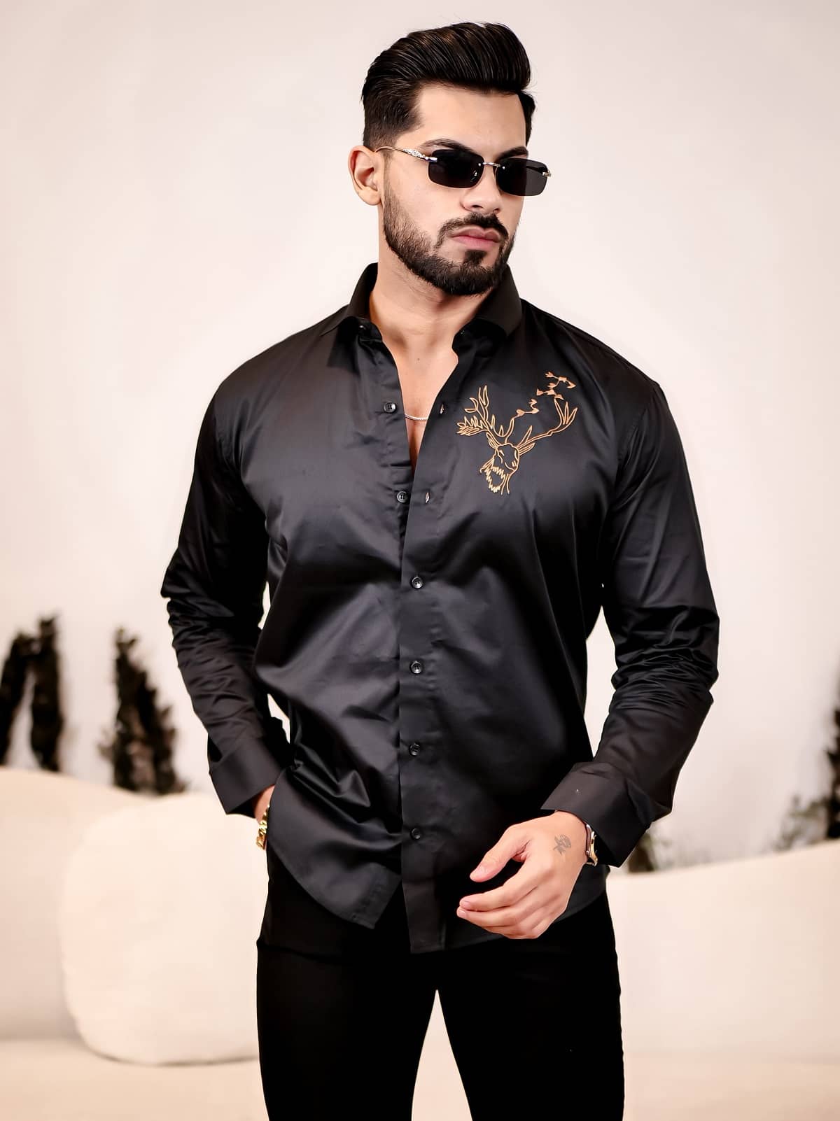 KITWELL Cotton Blend Regular Fit Embroidered Full Sleeves Men's Casual Shirt - Black ( Pack of 1 )