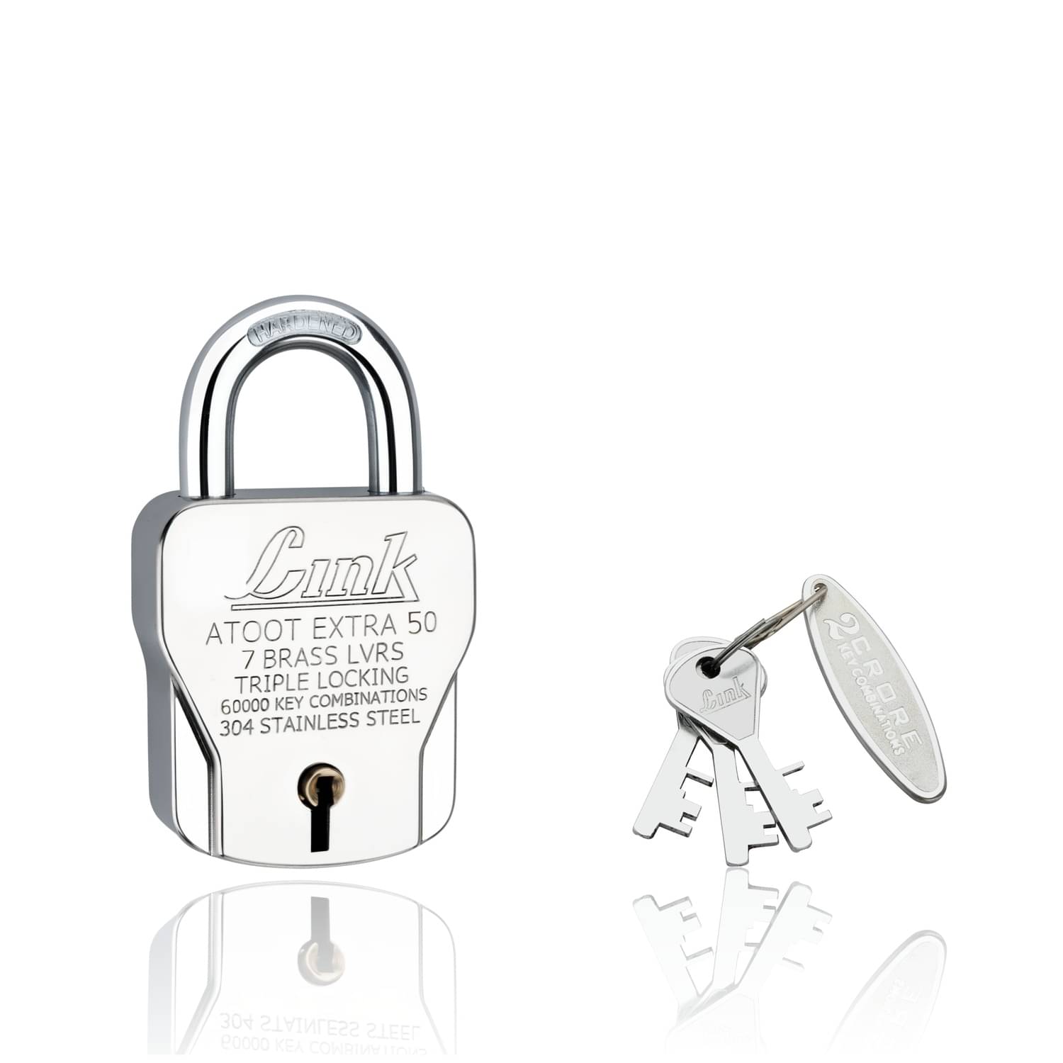     			Link Atoot Extra 50m Triple Locking Mechanism Padlock, Hardened Shackle,Each Padlock with 3 Silver Keys and Free Keychain (Pack of 1)