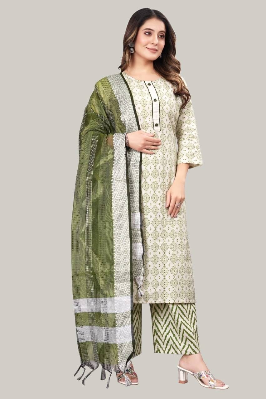 MEHUL TEXTILE / MVC GROUP OF COMPANY Women Cotton Printed Straight Kurti With Palazzo ( Green ) MEHUL TEXTILE / MVC GROUP OF COMPANY Women Cotton Printed Straight Kurti With Palazzo ( Green )