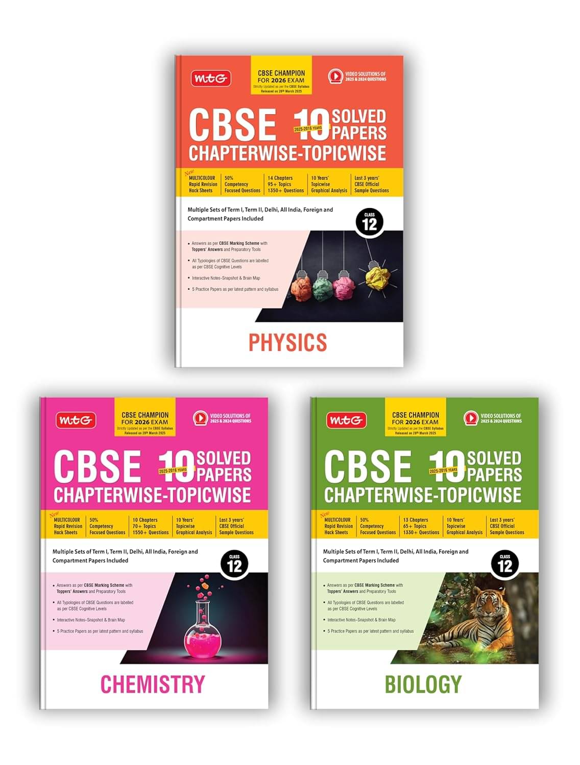 MTG CBSE 10 Years (2025-2016) Chapterwise Topicwise Solved Papers Class 12 Physics, Chemistry & Biology (Set of 3 Books) - CBSE Champion For 2026 Exam MTG CBSE 10 Years (2025-2016) Chapterwise Topicwise Solved Papers Class 12 Physics, Chemistry & Biology (Set of 3 Books) - CBSE Champion For 2026 Exam