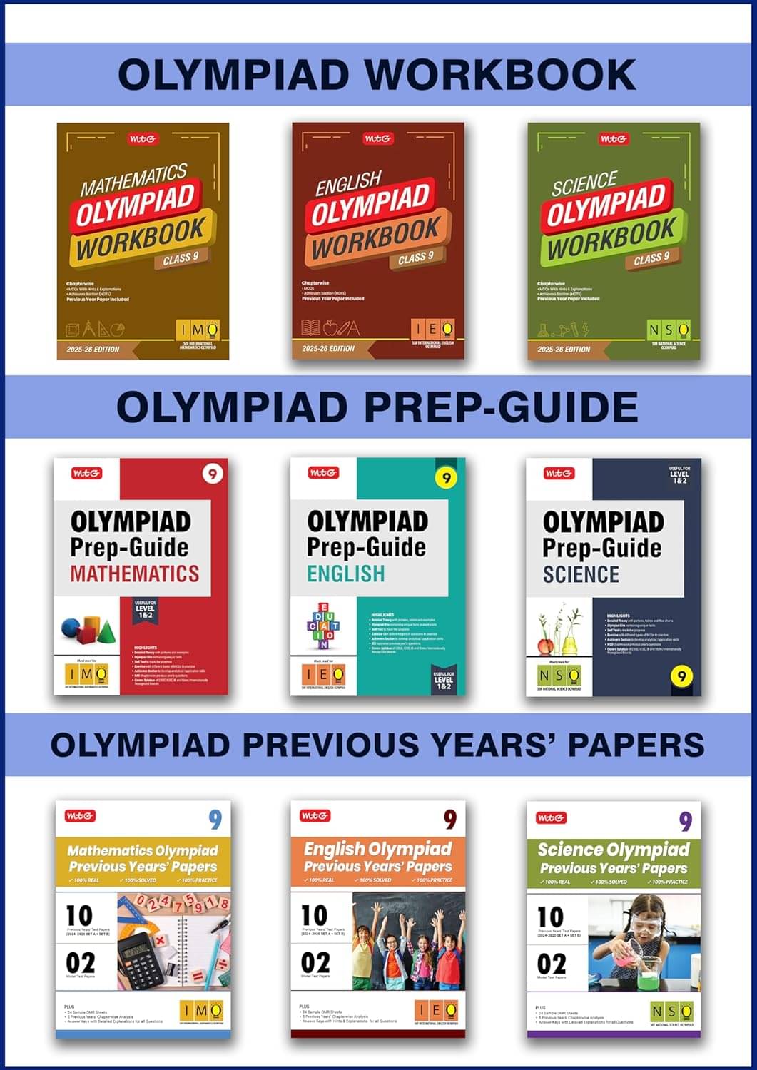 MTG Class-9 Mathematics, Science & English (IMO-NSO-IEO) Olympiad Workbook, Prep-Guide & Previous Years Papers (PYQs) - SOF Olympiad Books For 2025-26 Exam (Set of 9 Books) MTG Class-9 Mathematics, Science & English (IMO-NSO-IEO) Olympiad Workbook, Prep-Guide & Previous Years Papers (PYQs) - SOF Olympiad Books For 2025-26 Exam (Set of 9 Books)