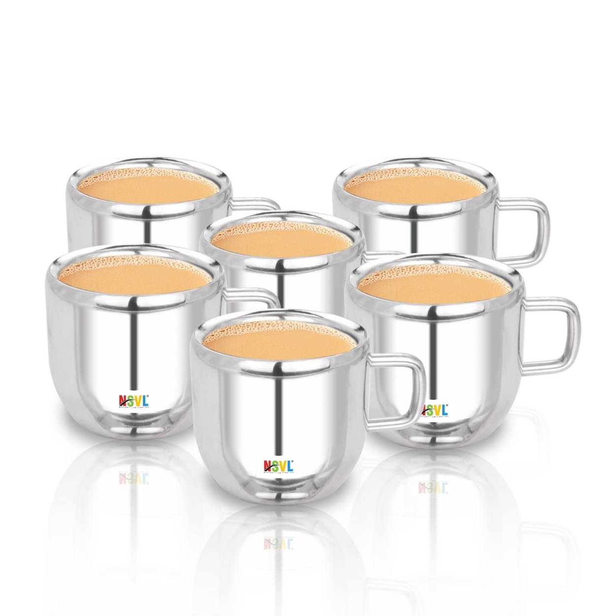     			NSVL Solid Stainless Steel Tea Cup 75 ml ( Pack of 6 )