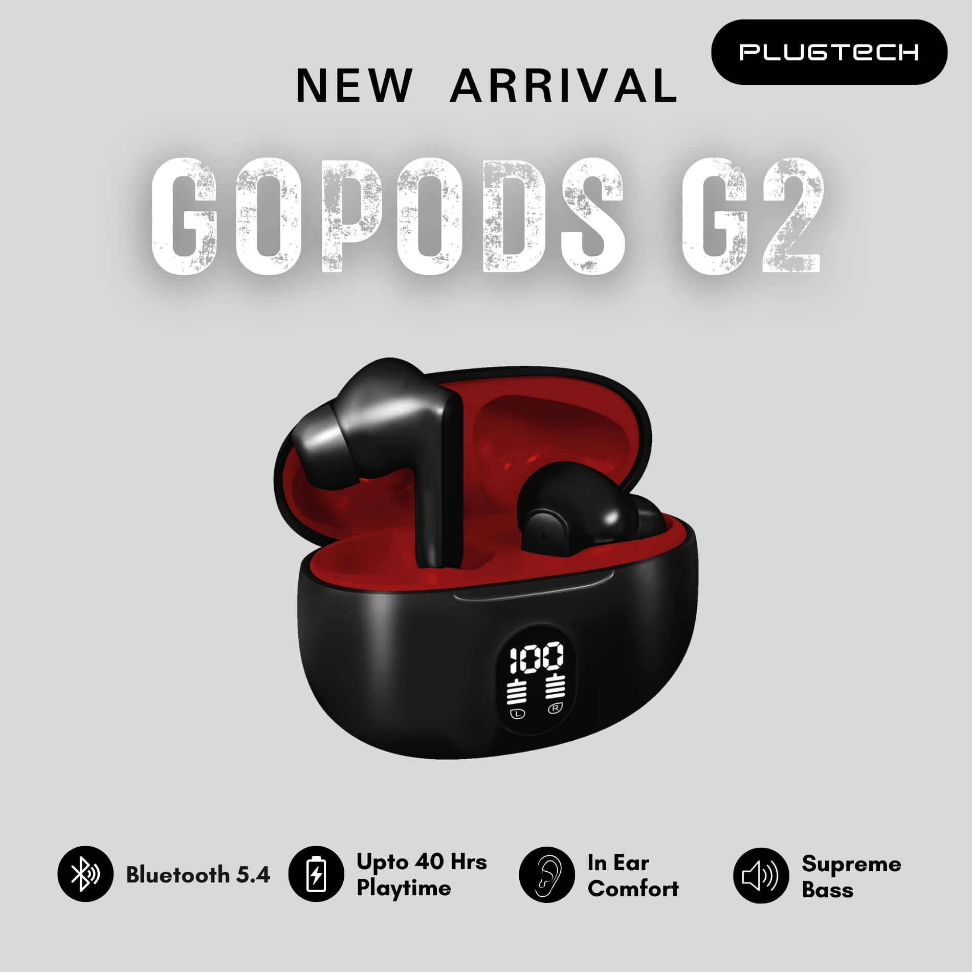 Plugtech GoPods G2 Wireless Earbuds with Bluetooth 5.4, Stereo Sound, 30H Playtime, Noise Isolation, Mic, Waterproof & Touch Controls Plugtech GoPods G2 Wireless Earbuds with Bluetooth 5.4, Stereo Sound, 30H Playtime, Noise Isolation, Mic, Waterproof & Touch Controls