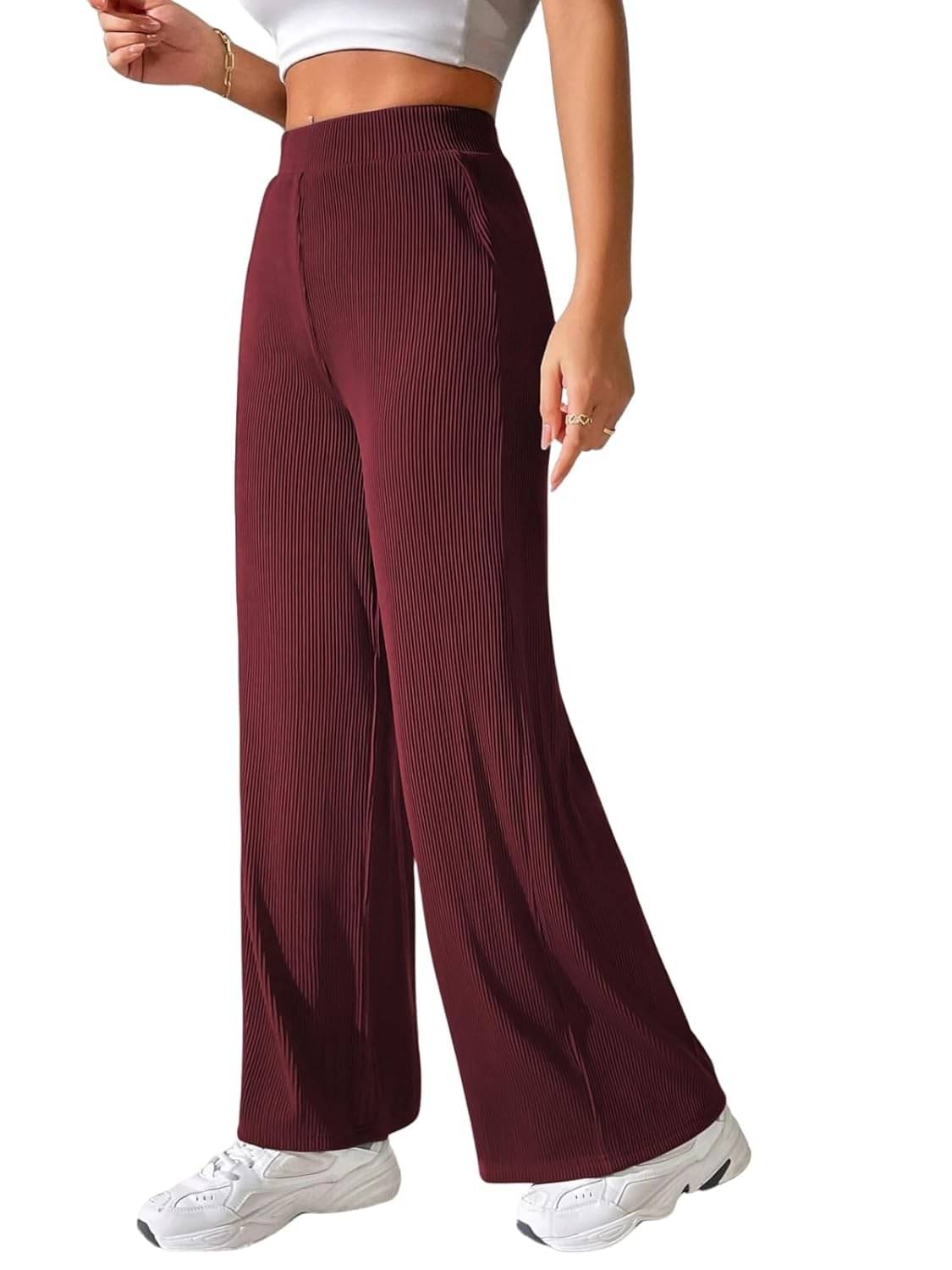     			Qyaas Pack of 1 Polyester Loose Women's Casual Pants ( Maroon )