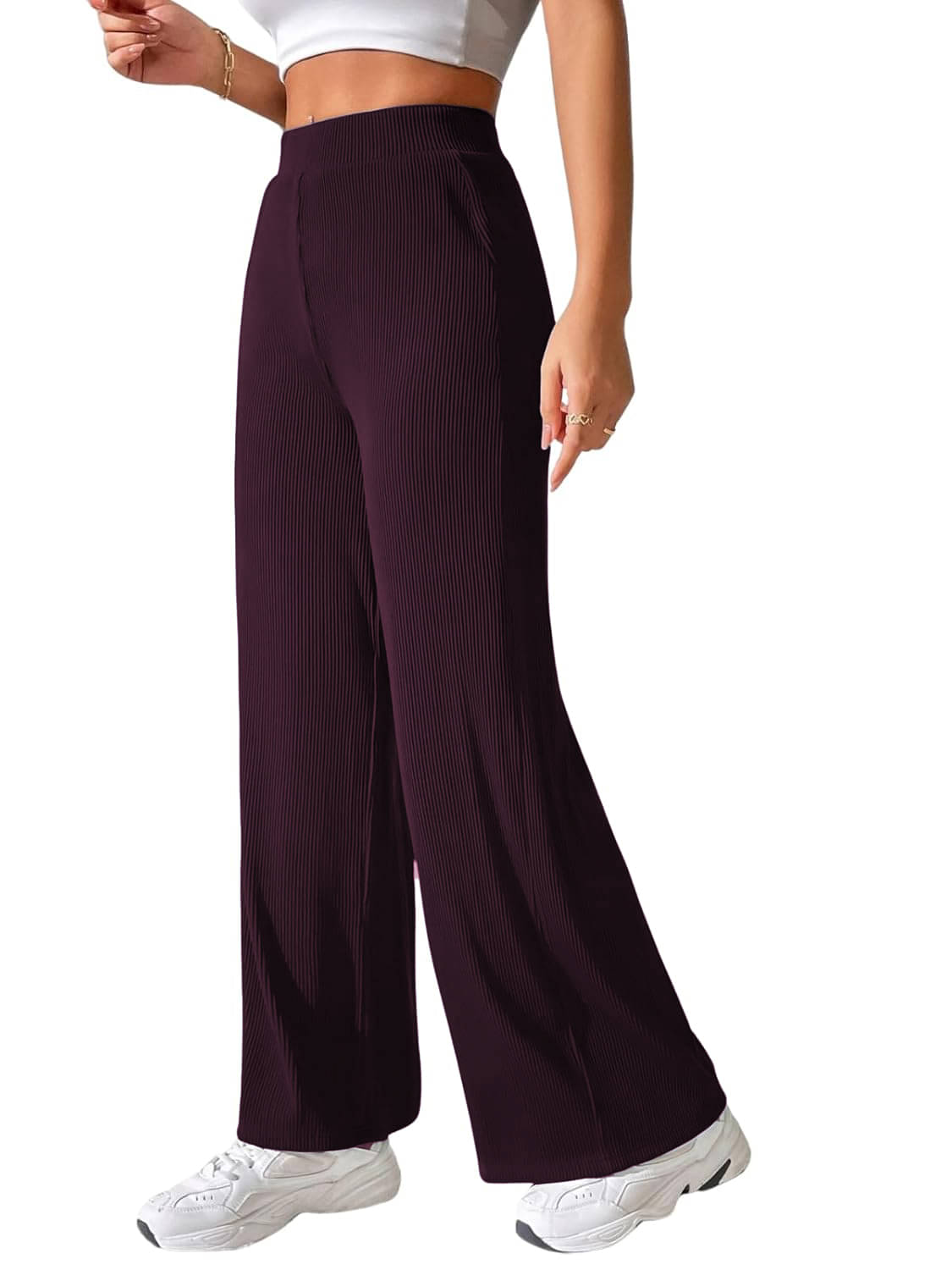     			Qyaas Pack of 1 Polyester Loose Women's Casual Pants ( Wine )