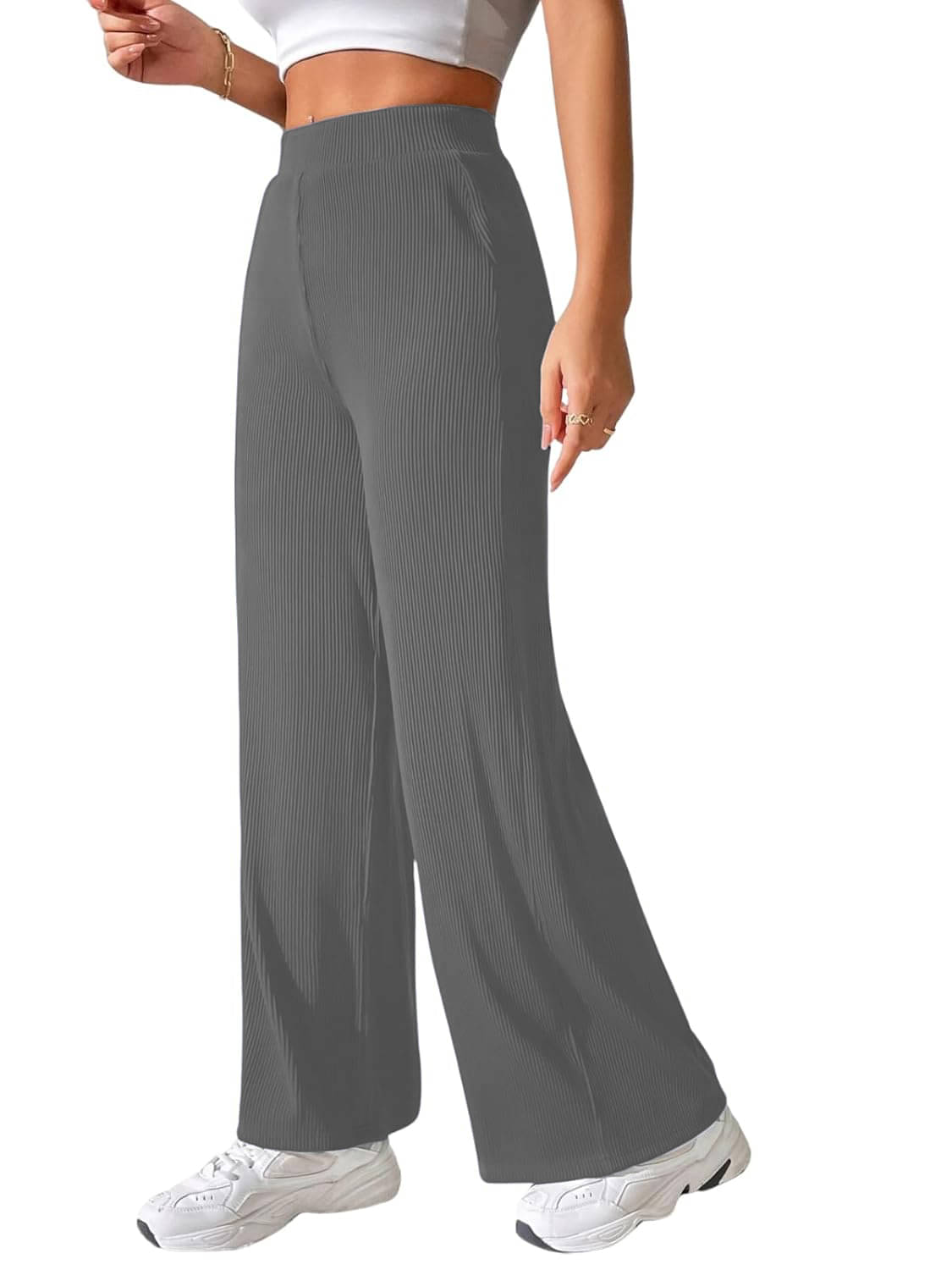     			Qyaas Pack of 1 Polyester Loose Women's Casual Pants ( Dark Grey )
