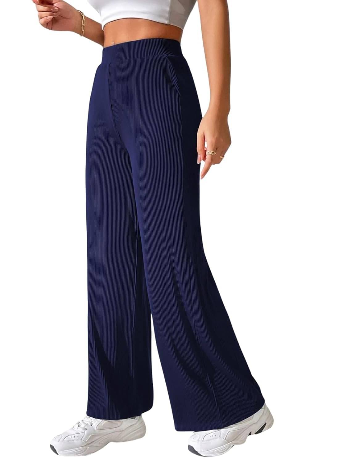     			Qyaas Pack of 1 Polyester Loose Women's Casual Pants ( Navy Blue )