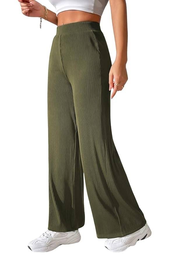     			Qyaas Women Knitted Casual Pants ( Olive )