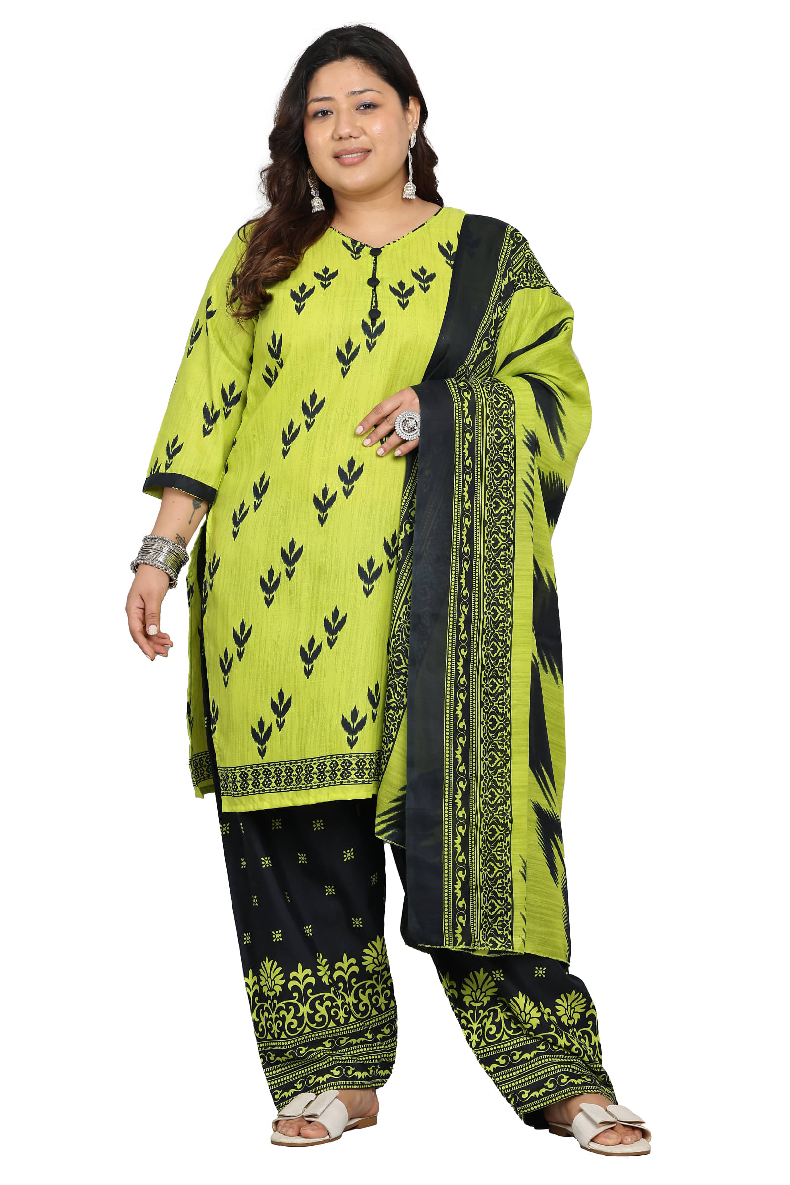     			Rajnandini Women Cotton Blend Printed Straight Kurti With Patiala Salwar ( Yellow )