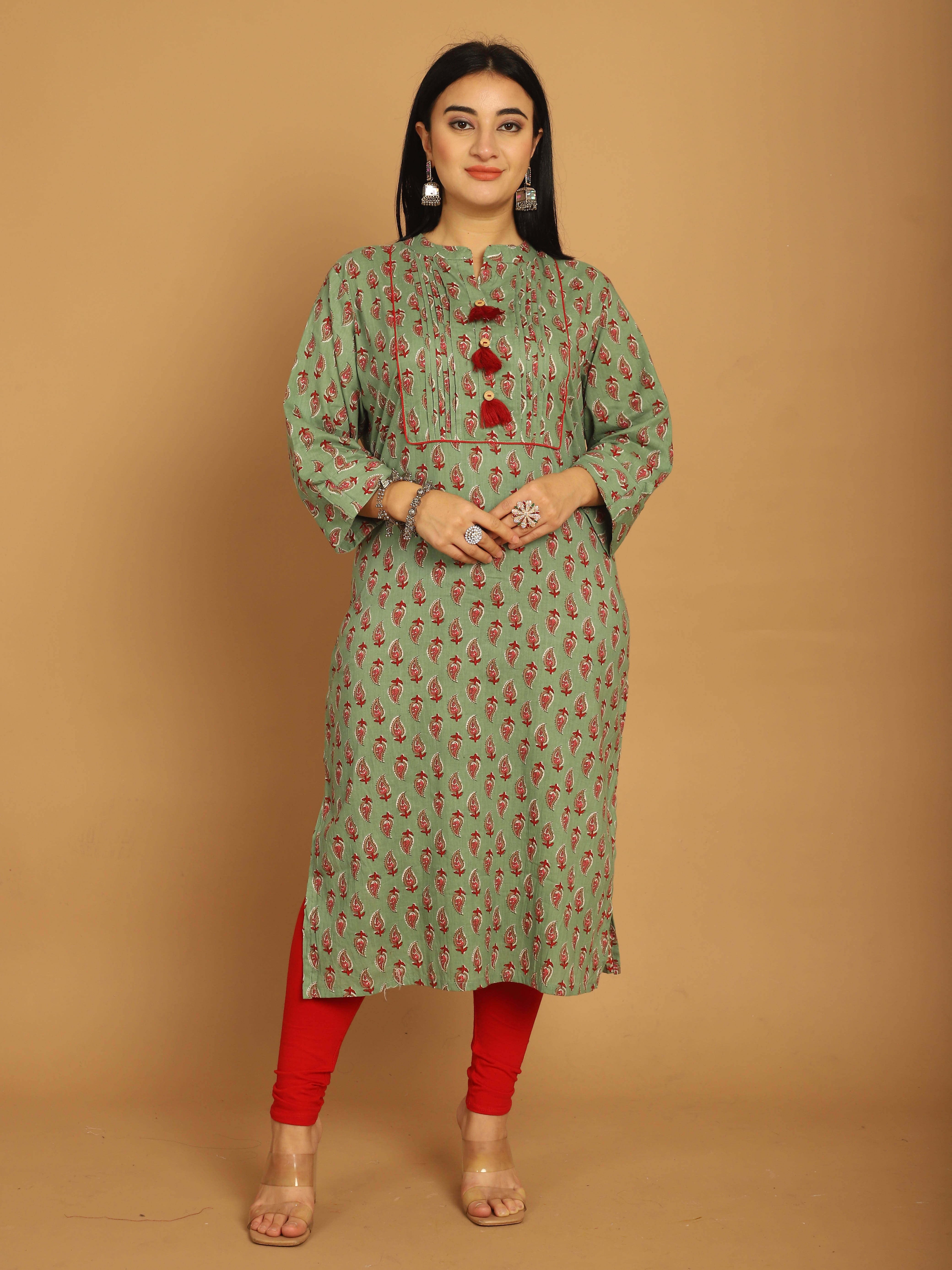     			Rajnandini Women Cotton Printed Straight Kurti ( Green )
