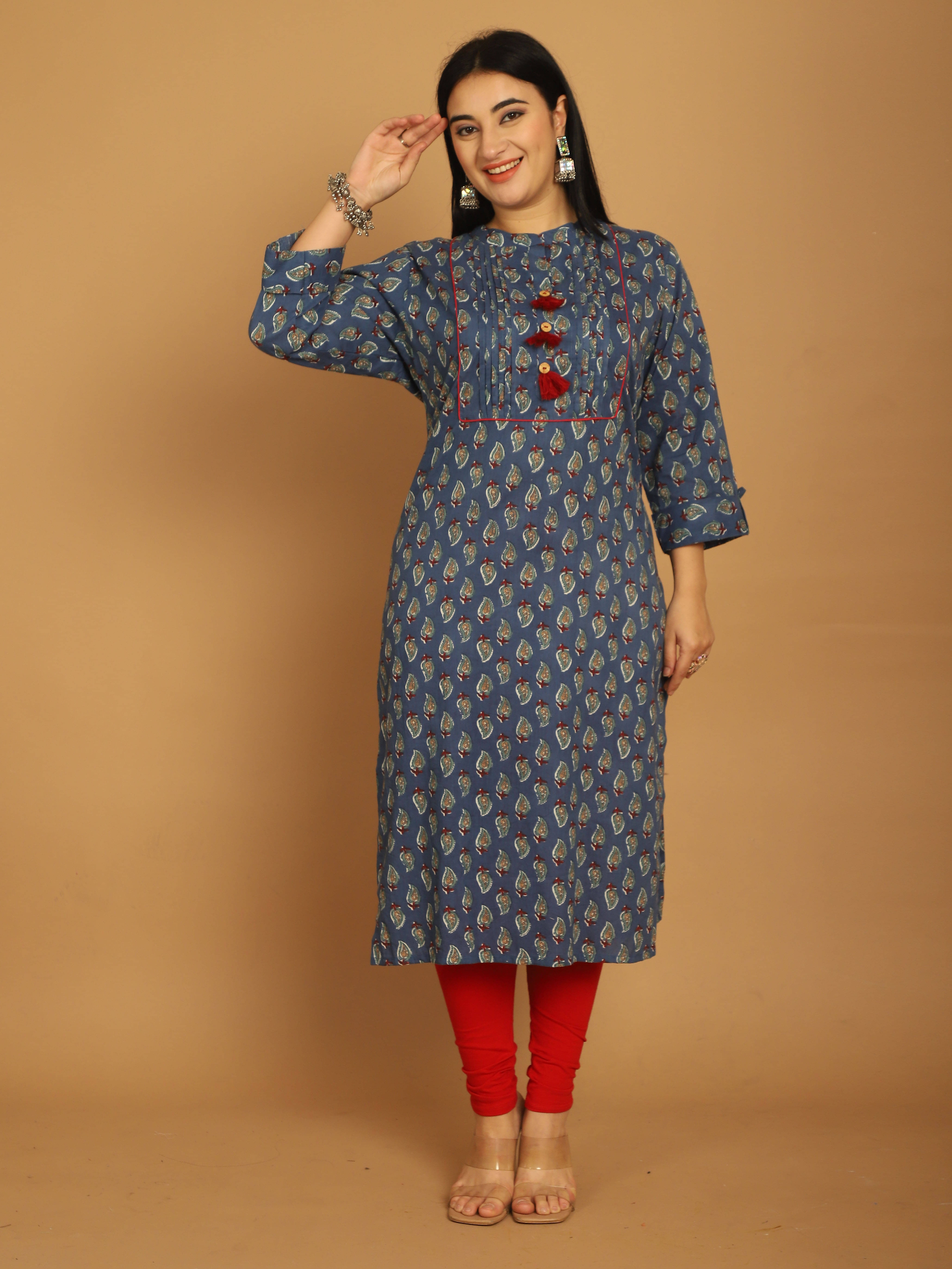     			Rajnandini Women Cotton Printed Straight Kurti ( Blue )