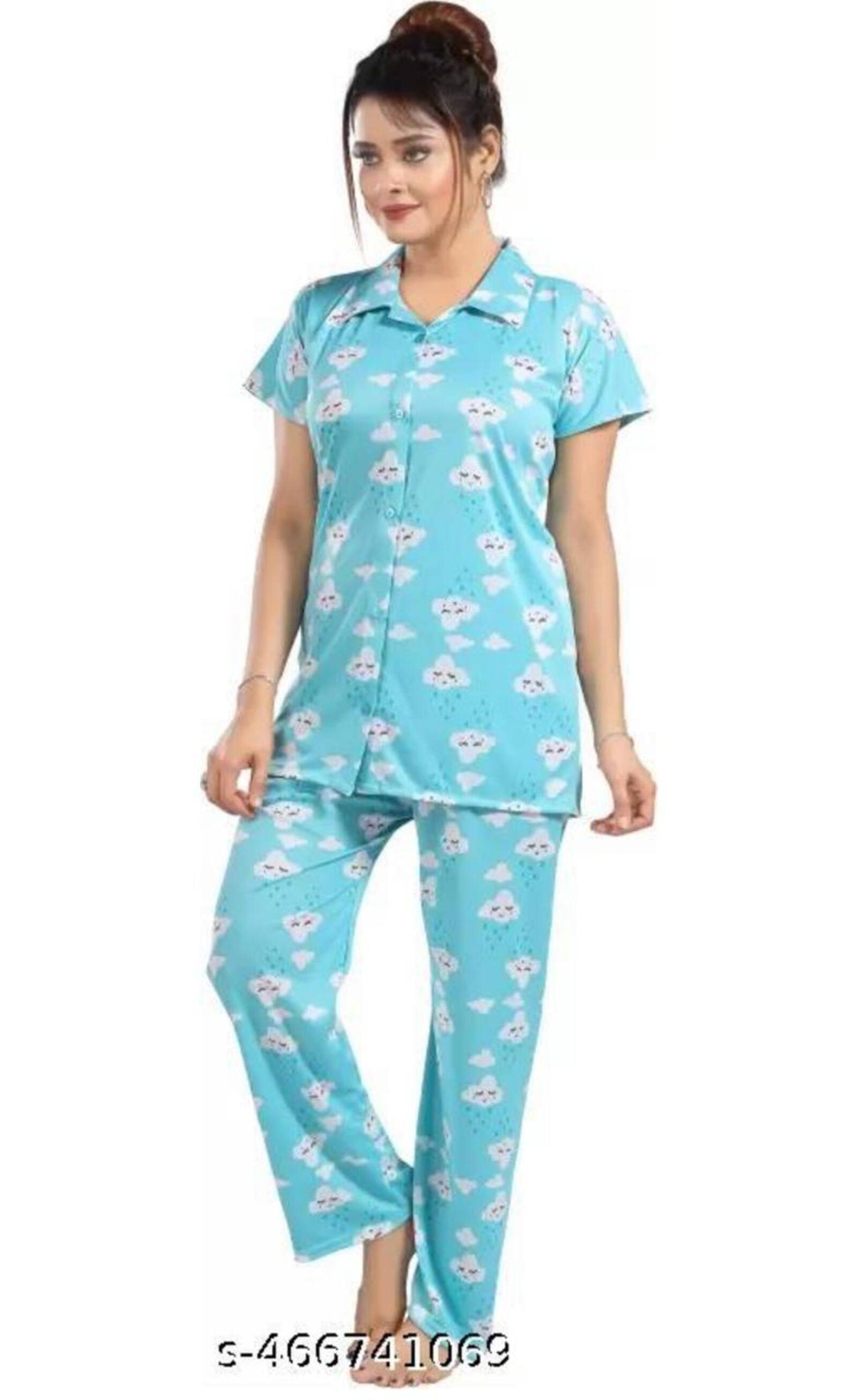 SHREE MARUTINANDAN Blue Lycra Women's Nightwear Nightsuit Sets ( Pack of 1 )     			SHREE MARUTINANDAN Blue Lycra Women's Nightwear Nightsuit Sets ( Pack of 1 )
