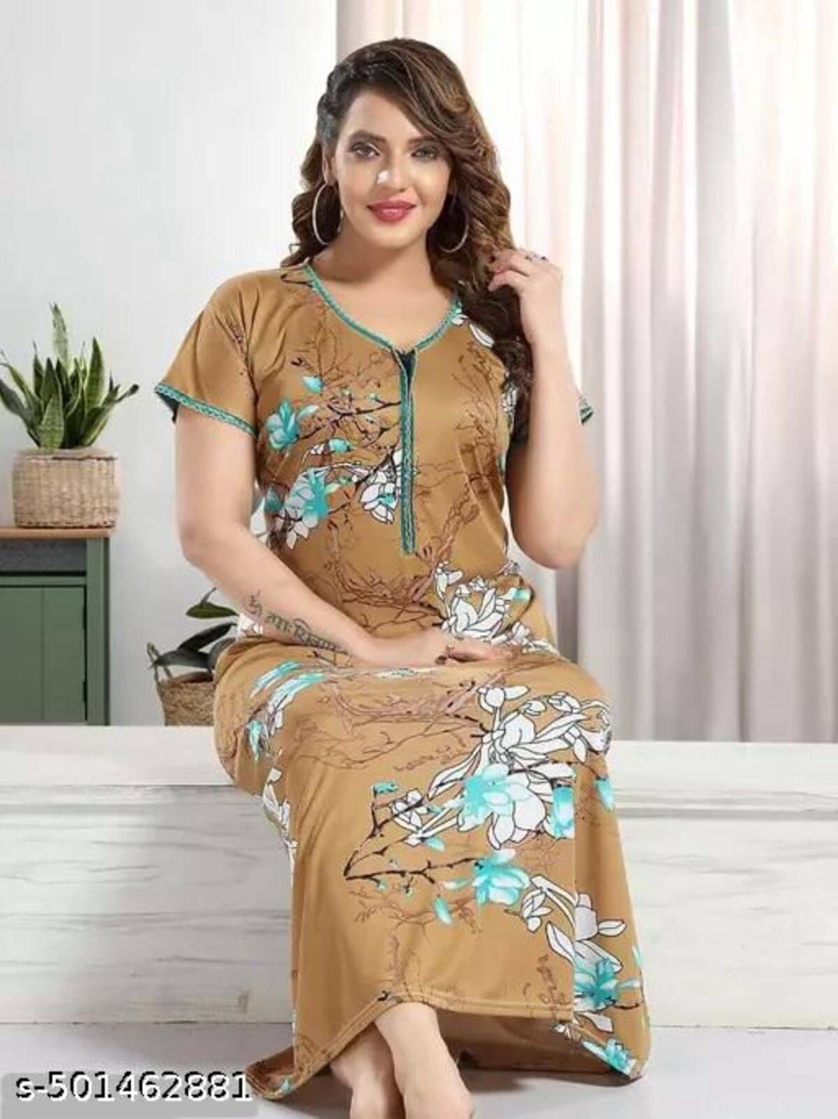 SHREE MARUTINANDAN Yellow Lycra Women's Nightwear Nighty & Night Gowns ( Pack of 1 ) SHREE MARUTINANDAN Yellow Lycra Women's Nightwear Nighty & Night Gowns ( Pack of 1 )