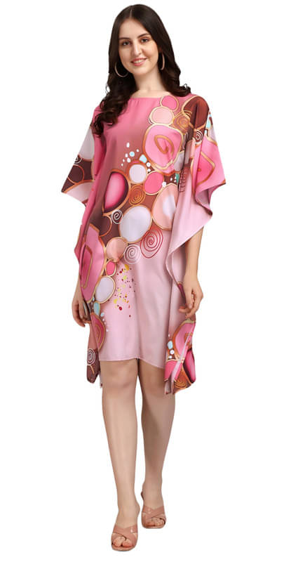SILK SUTRA Women Satin Printed Kaftan ( Coral ) SILK SUTRA Women Satin Printed Kaftan ( Coral )
