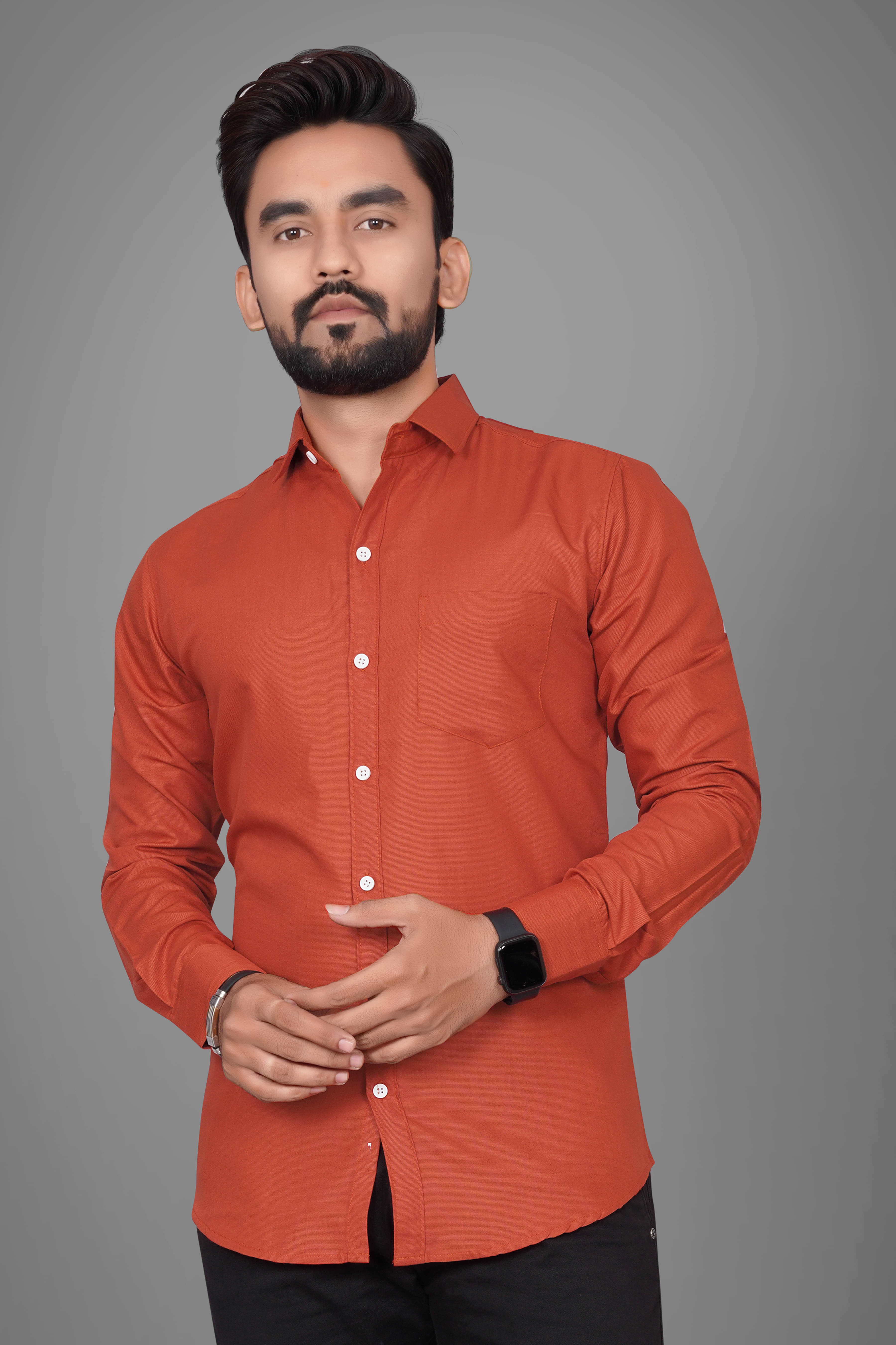     			SUR-T Cotton Blend Regular Fit Solids Full Sleeves Men's Casual Shirt - Rust ( Pack of 1 )