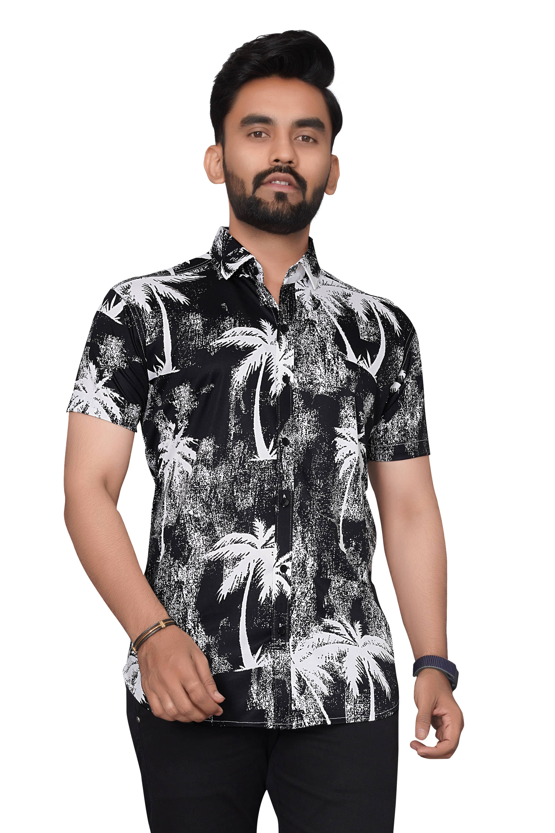 SUR-T Elastane Regular Fit Printed Half Sleeves Men's Casual Shirt - Black ( Pack of 1 ) SUR-T Elastane Regular Fit Printed Half Sleeves Men's Casual Shirt - Black ( Pack of 1 )