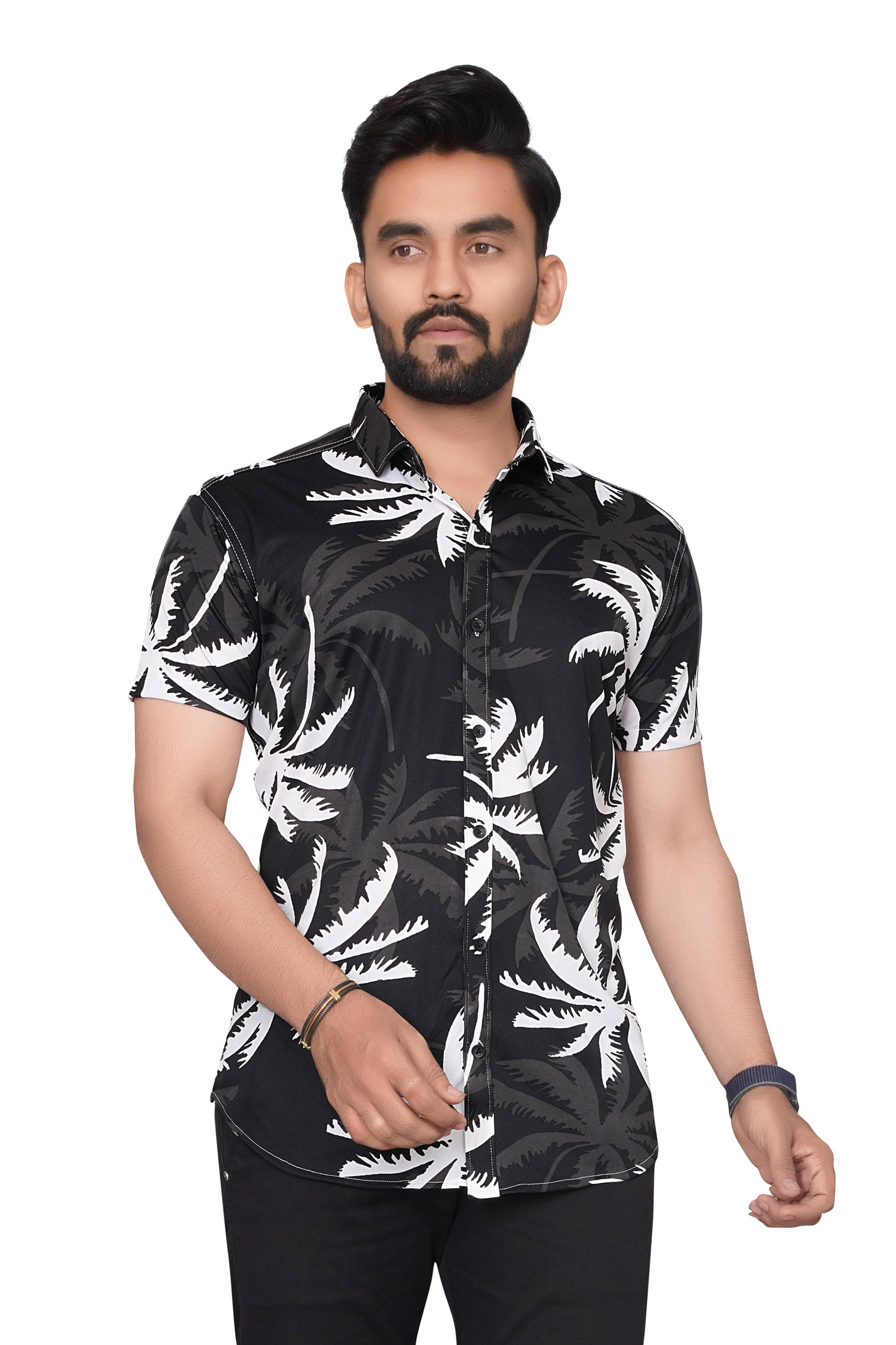     			SUR-T Elastane Regular Fit Printed Half Sleeves Men's Casual Shirt - Black ( Pack of 1 )
