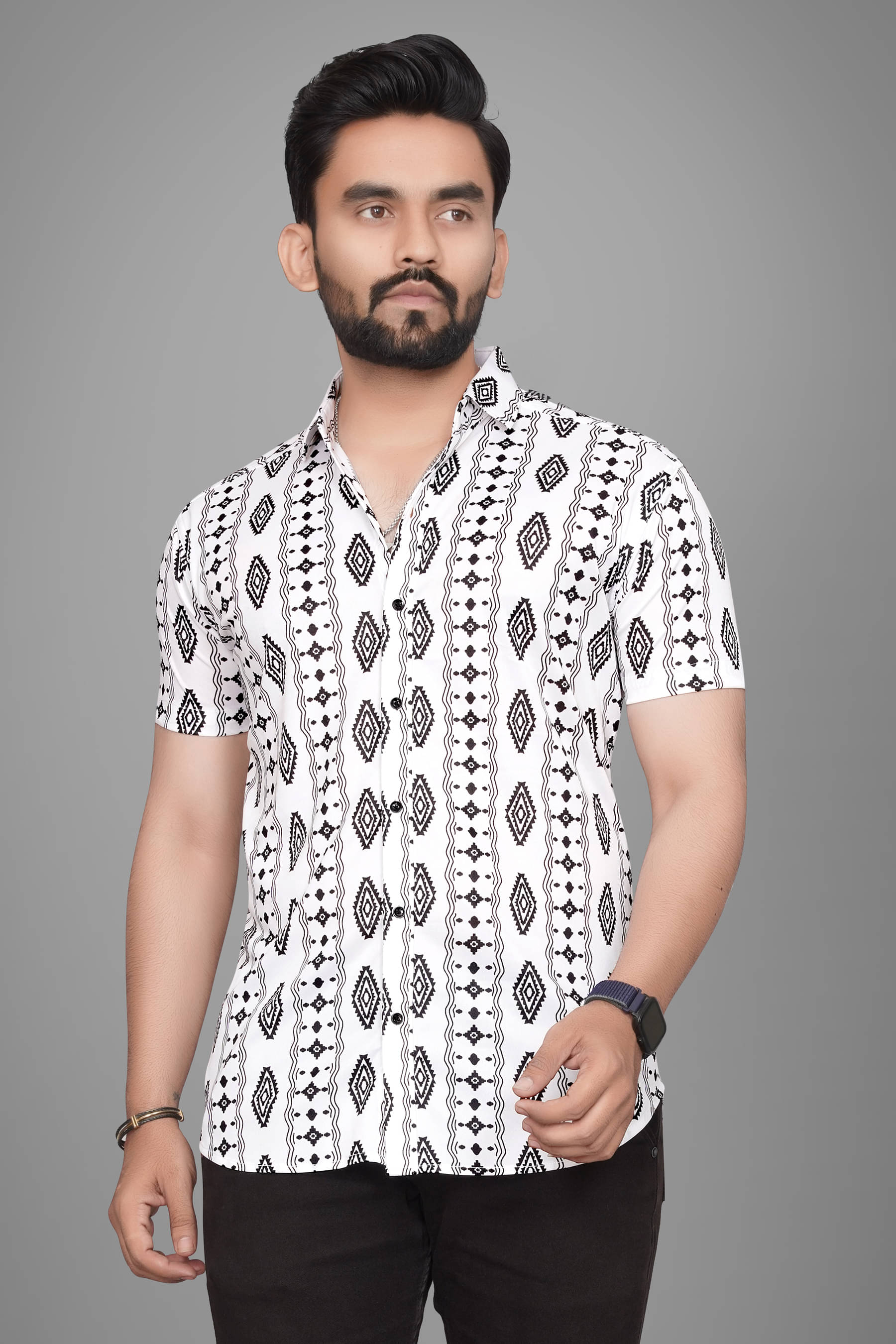     			SUR-T Elastane Regular Fit Printed Half Sleeves Men's Casual Shirt - White ( Pack of 1 )
