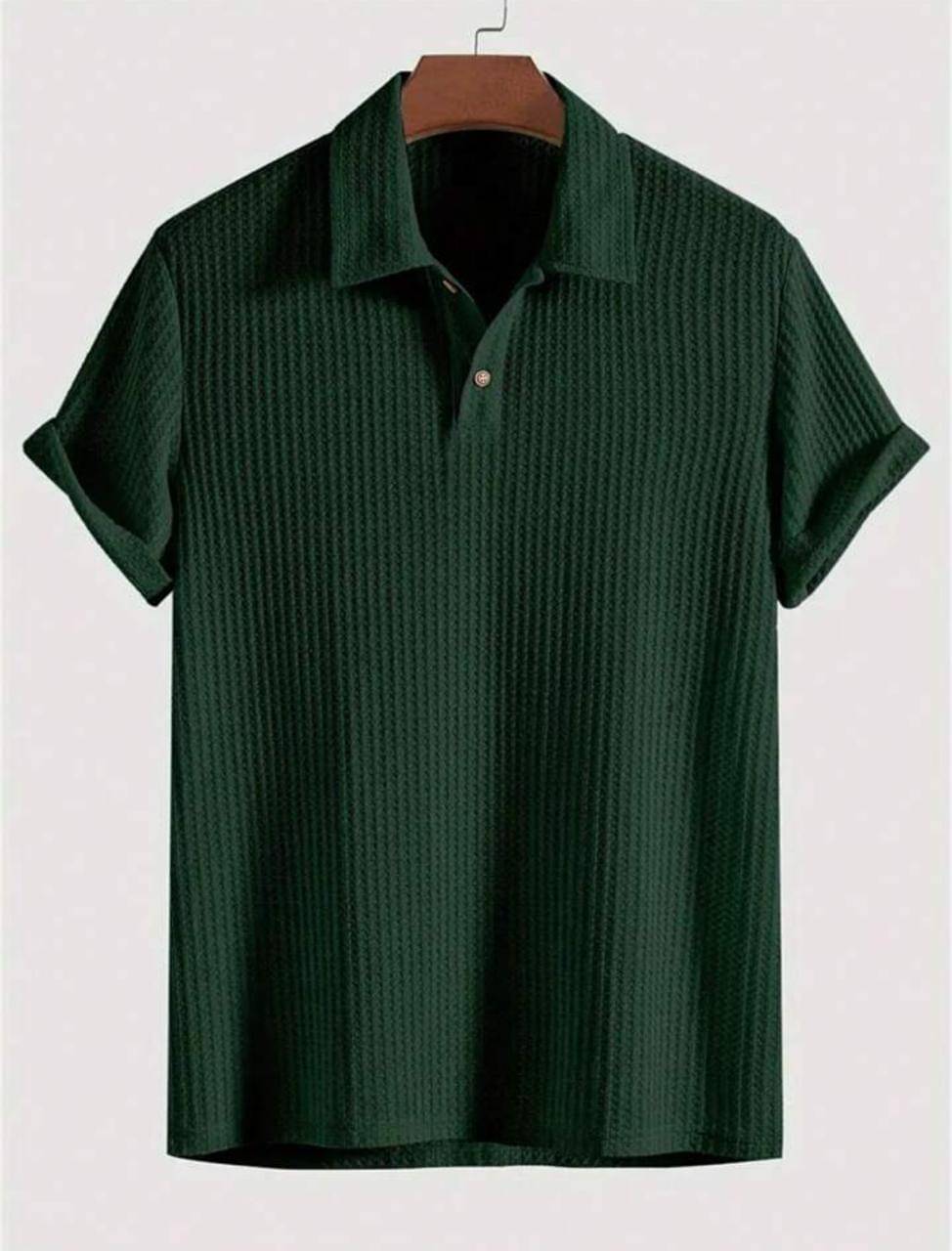     			THAWE PARIDHAN Men Cotton Blend Regular Fit Popcorn Textured Polo T Shirt ( Green )