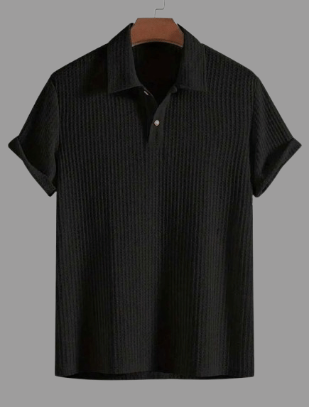 THAWE PARIDHAN Men Cotton Blend Regular Fit Popcorn Textured Polo T Shirt ( Black ) THAWE PARIDHAN Men Cotton Blend Regular Fit Popcorn Textured Polo T Shirt ( Black )