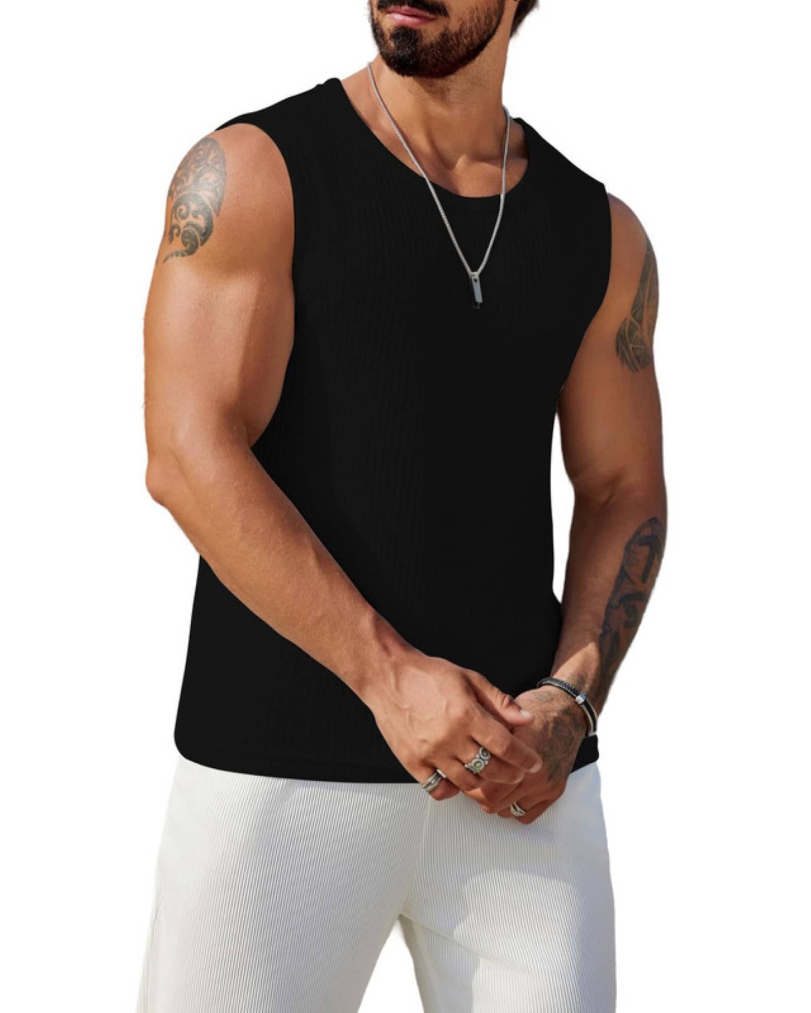     			THE BLAZZE Pack of 1 Cotton Gym Vest For Men ( Black )
